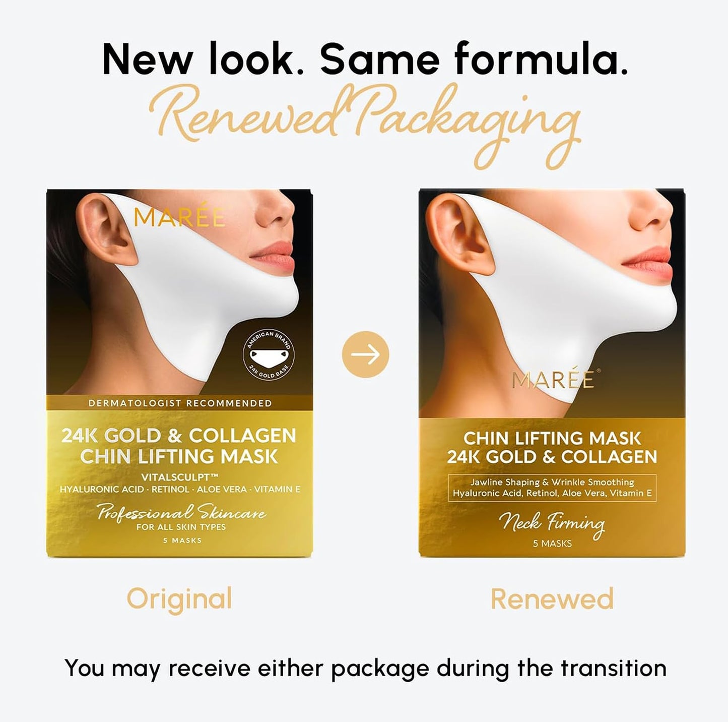 HotMAREE V Line Lifting Mask with 24K Gold – Deep Collagen Face Mask for Women – Jawline Shaper Mask with Retinol & Hyaluronic Acid – Neck Tightening & Firming - Double Chin Strap for Face Lift