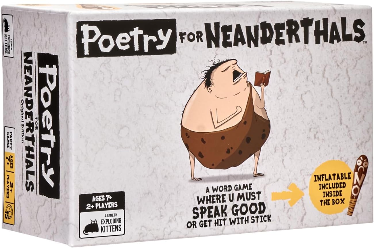 HotExploding Kittens Poetry for Neanderthals 2-6 Players, Ages 7+ | Be a Neanderthal poet! Give one-syllable words and phrases so friends guess the word in this quick-to-learn viral party game.