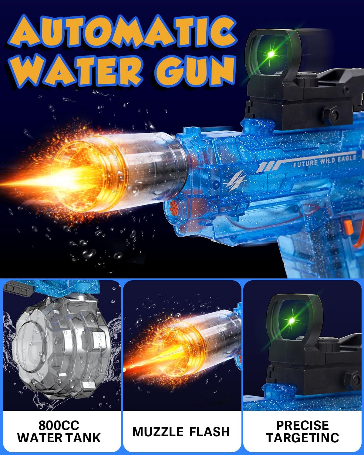 Hot 2 Pack Electric Water Gun for Adults Kids: Light Up Automatic Squirt Guns, 26-32FT Long Range, 800CC Capacity, Summer Outdoor Pool Games for Ages 8-12, Beach Backyard Party Toys Gift Boys