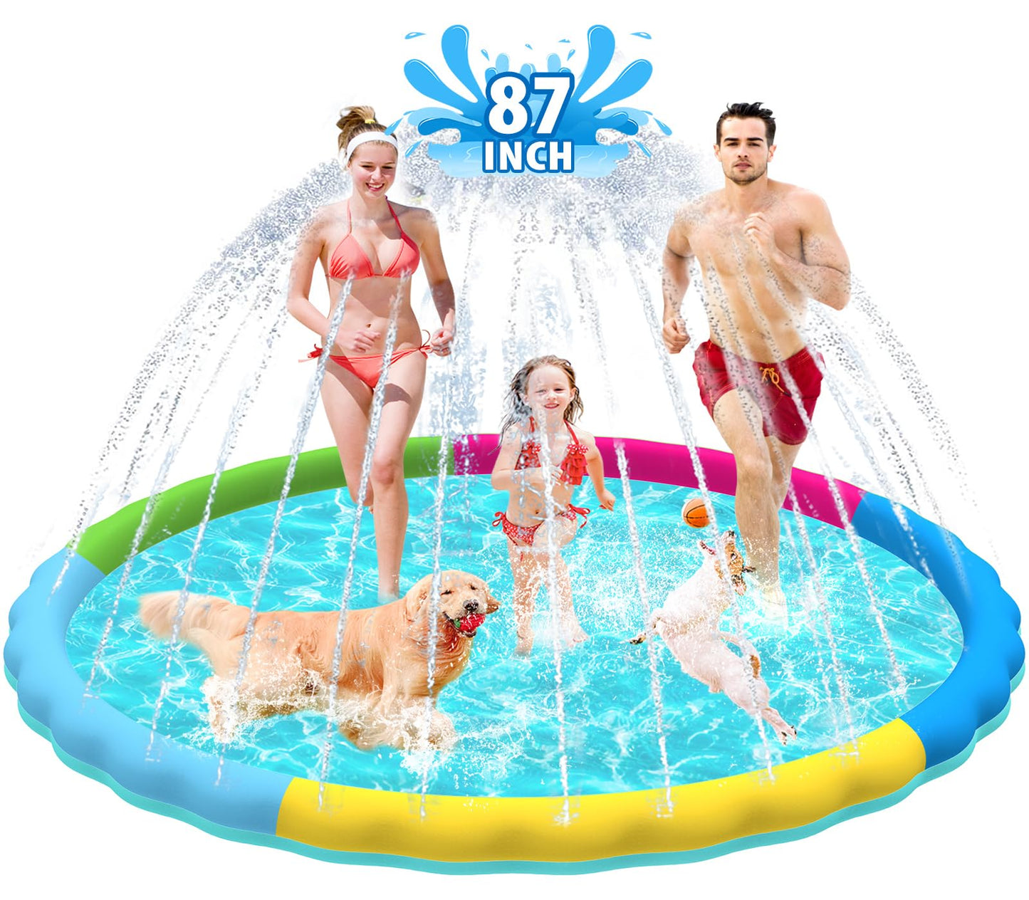 HotRaxurt Non-Slip Splash Pad for Kids and Dog, 67'' Splash Pad Thicken 0.58mm for Kids Ages 4-8 Toddler Baby Splash Sprinkler Pad Dog Pool Summer Outdoor Water Toys for Boys Girls