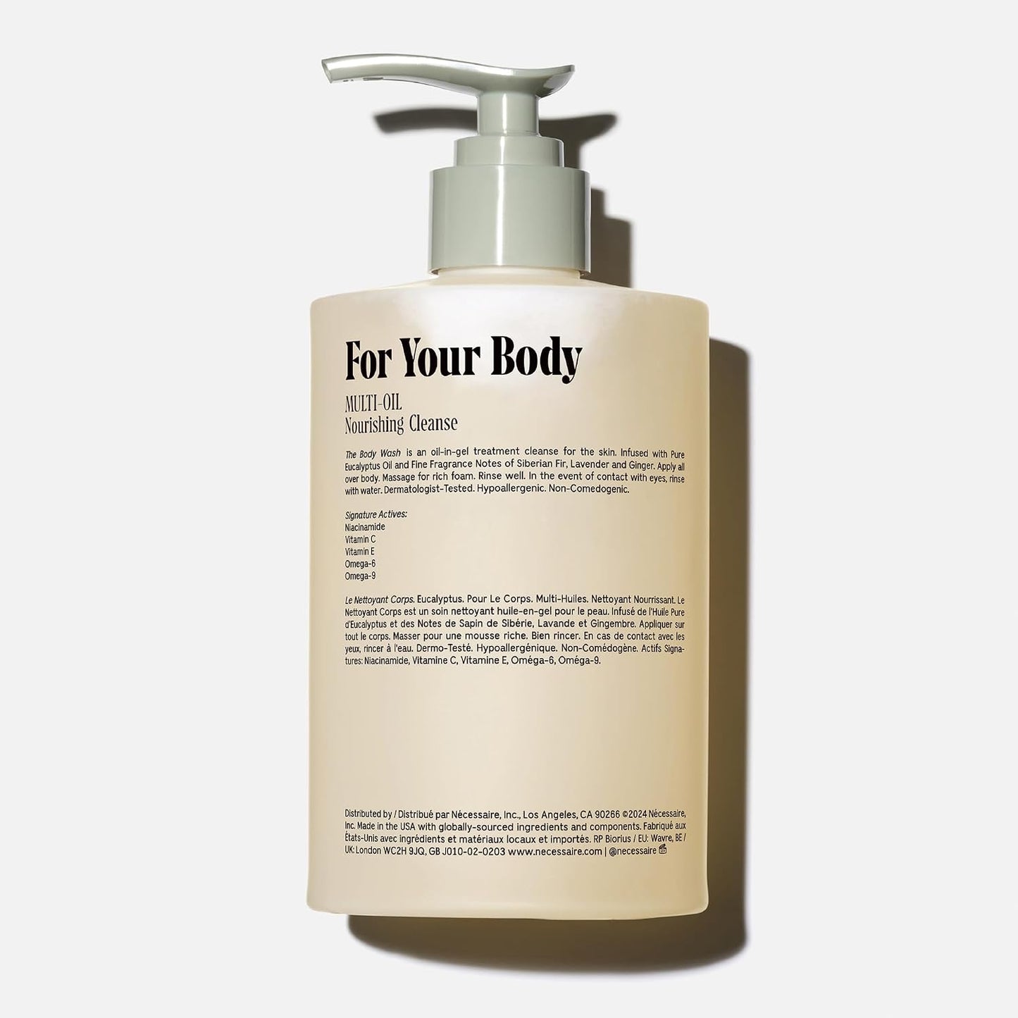 HotNécessaire The Body Wash Eucalyptus — Multi-Oil Shower Gel Body Wash for Women + Men. Non-Comedogenic + Hypoallergenic for Sensitive Skin with Niacinamide. 500ml/16.9 fl oz