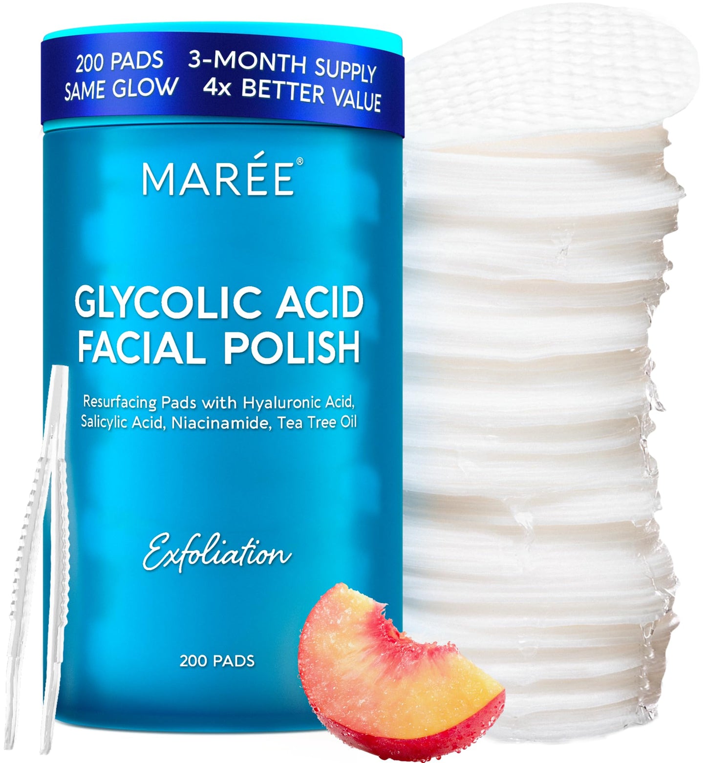 HotMAREE Glycolic Acid Pads - Toner Pads for Face Cleansing - Exfoliating Pad with Tea Tree Oil, Salicylic Acid & Vitamins E, B3, B5 - Facial Polishes & Peels, Skin Pore Resurfacing & Radiance - 50 Count