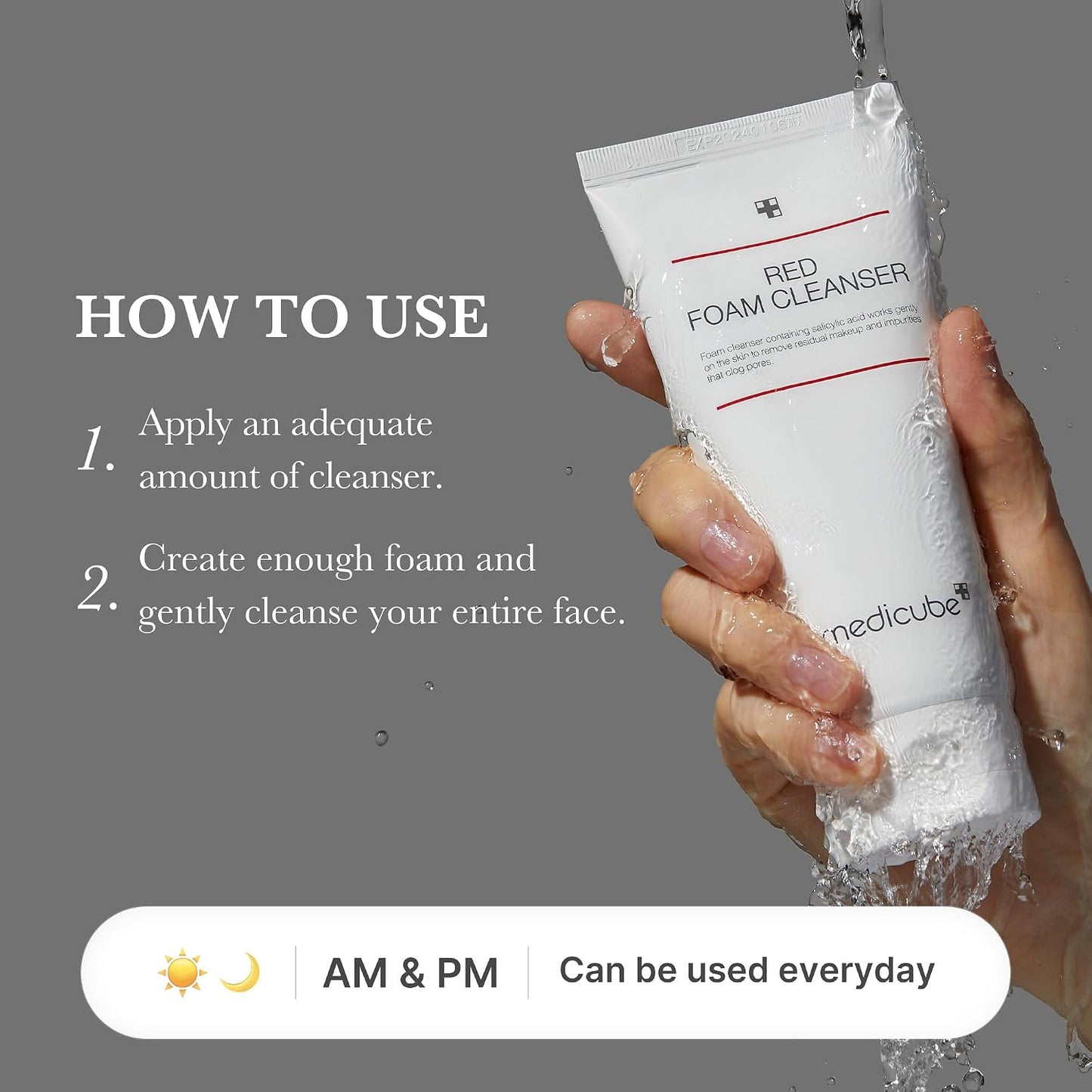 Hotmedicube Facial Cleanser Red Foam Cleanser, 4.05 oz | Daily Gentle Cleansing Foam for Sensitive & Troubled Skin - Deep Cleansing & Excess Sebum Control, Korean Skincare