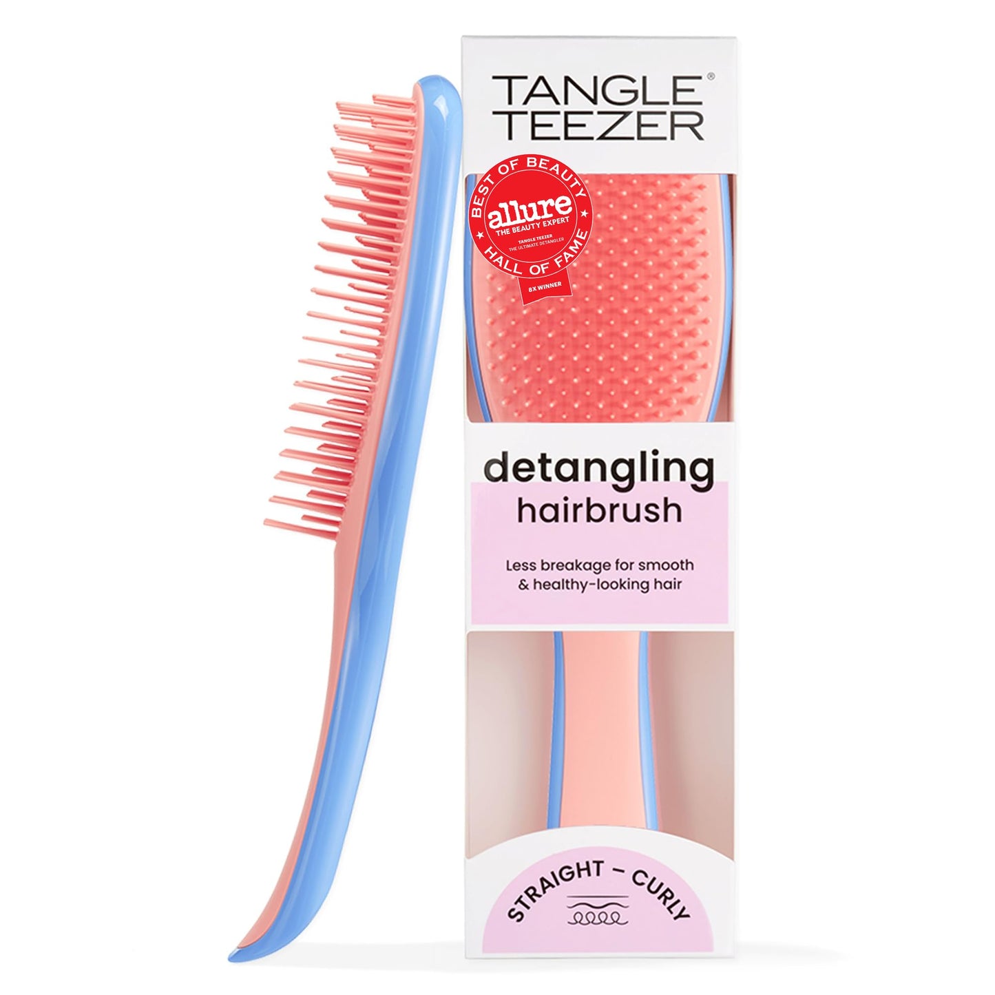 HotTangle Teezer Ultimate Detangler Brush, Straight to Wavy, Millennial Pink | Patented two-tier, regular-flex teeth reduce breakage & split ends on wet or dry hair; Shower-friendly hairbrush for all ages
