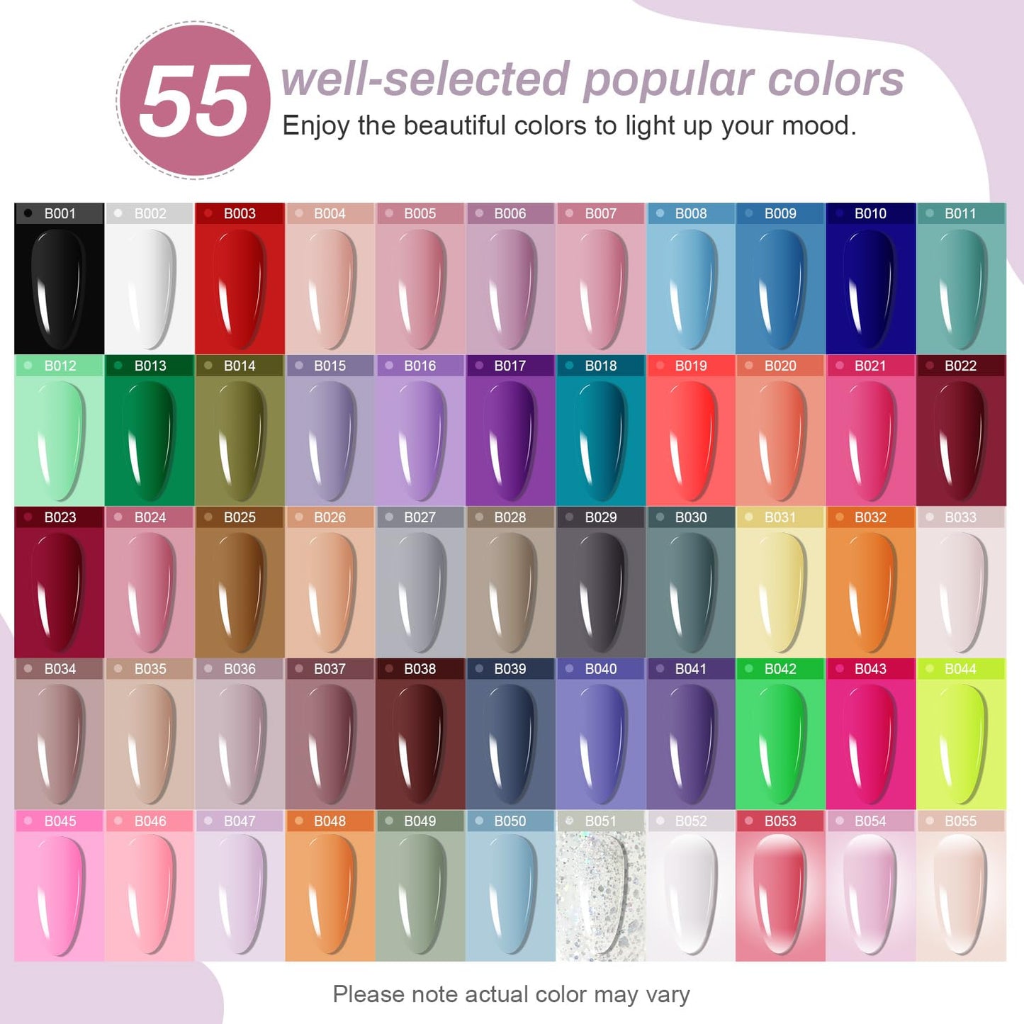HotJODSONE Gel Nail Polish Kit 60 PCS with U V Light Soak off Base Top Coat 55 Shine Colors Gel Nail Kit Bright and Dark Brown Wine Red Series Manicure Set for Women and Girls