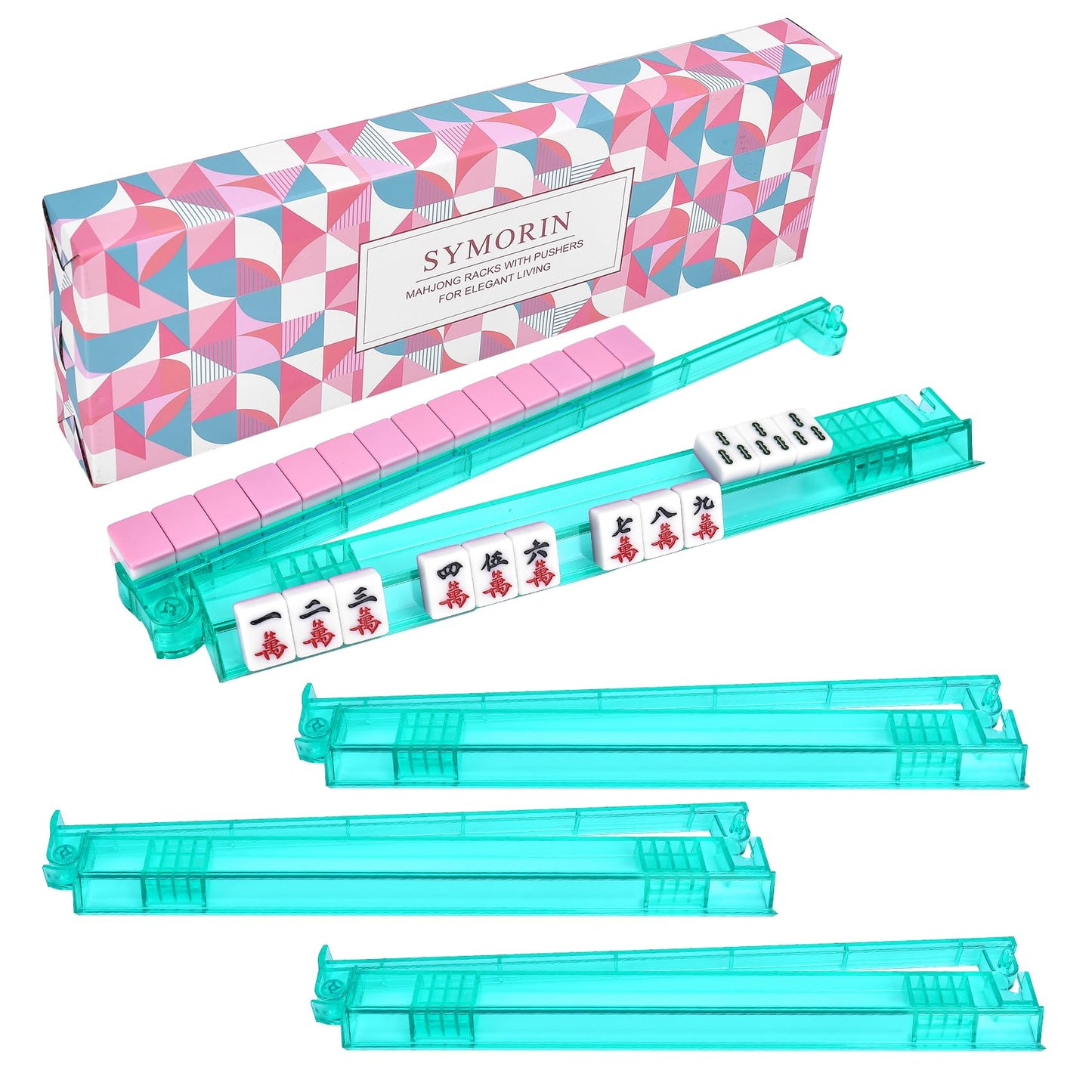 HotNon-Slip Mahjong Racks with Pushers, 4-Pack Clear Acrylic Racks, American Mahjong Accessories, Gift-Ready Mahjong Gifts (Clear)