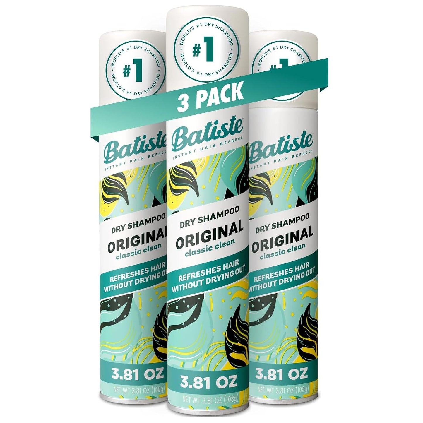 HotBatiste Dry Shampoo, Waterless shampoo, Original, 3.81oz, Pack of 3