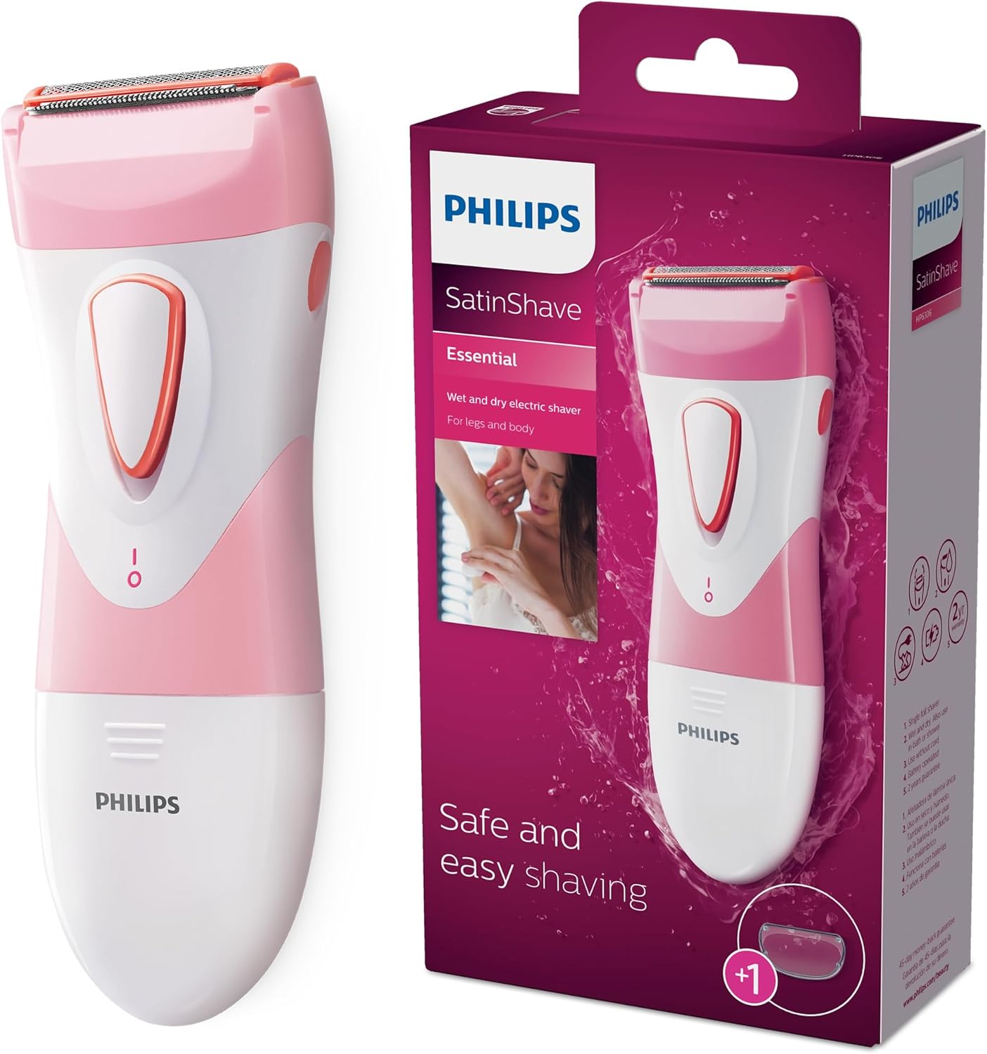 HotPhilips SatinShave Essential Women’s Wet & Dry Electric Shaver for Legs & Body, Cordless, with Hypoallergenic Foil, HP6306/50
