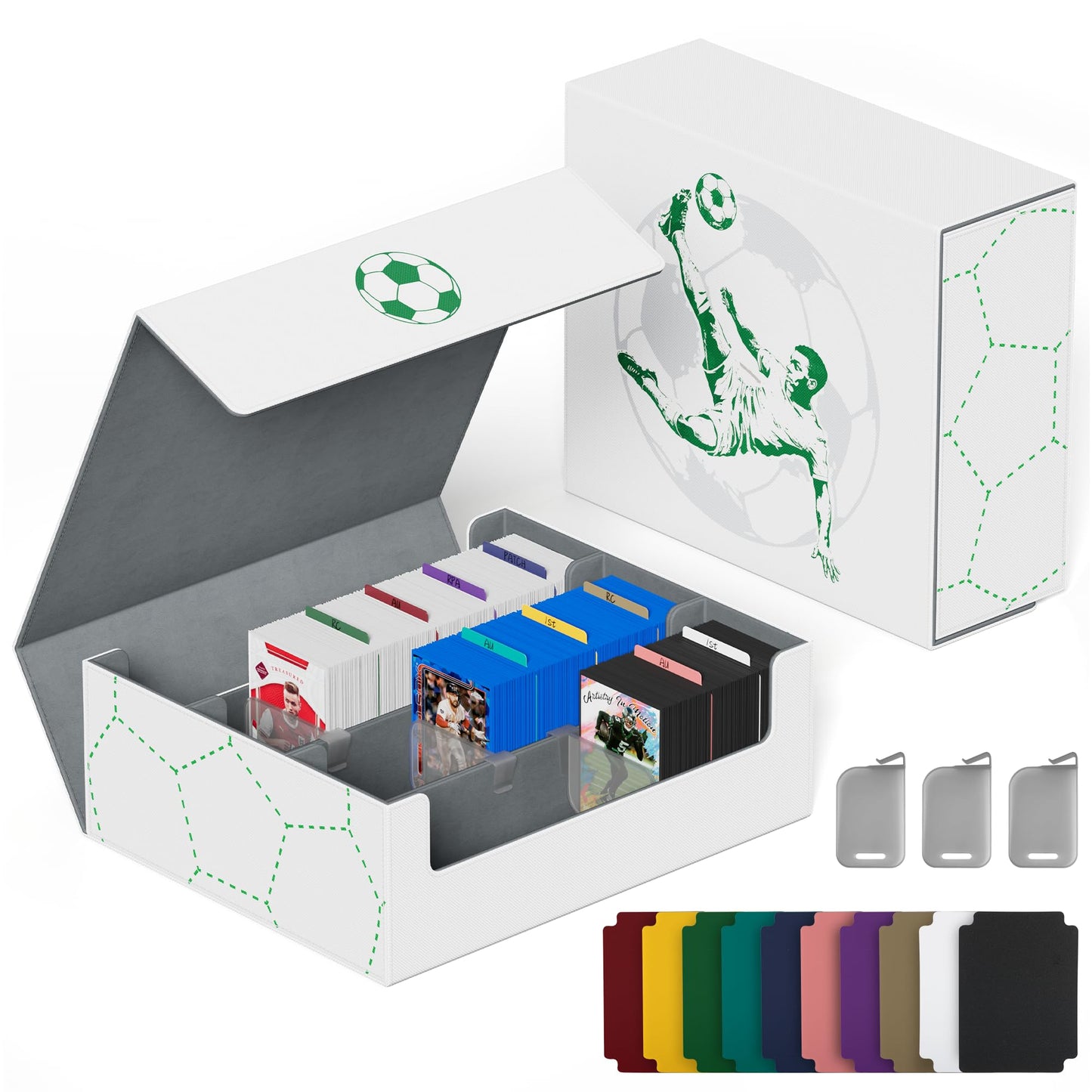 Hot UAONO Trading Card Storage Box, Holds 1800 Sleeved Cards with 10 Dividers & 3 Stoppers, Magnetic Closure PU Leather Card Case for MTG, PTCG, YGO, Sports Cards (Black)