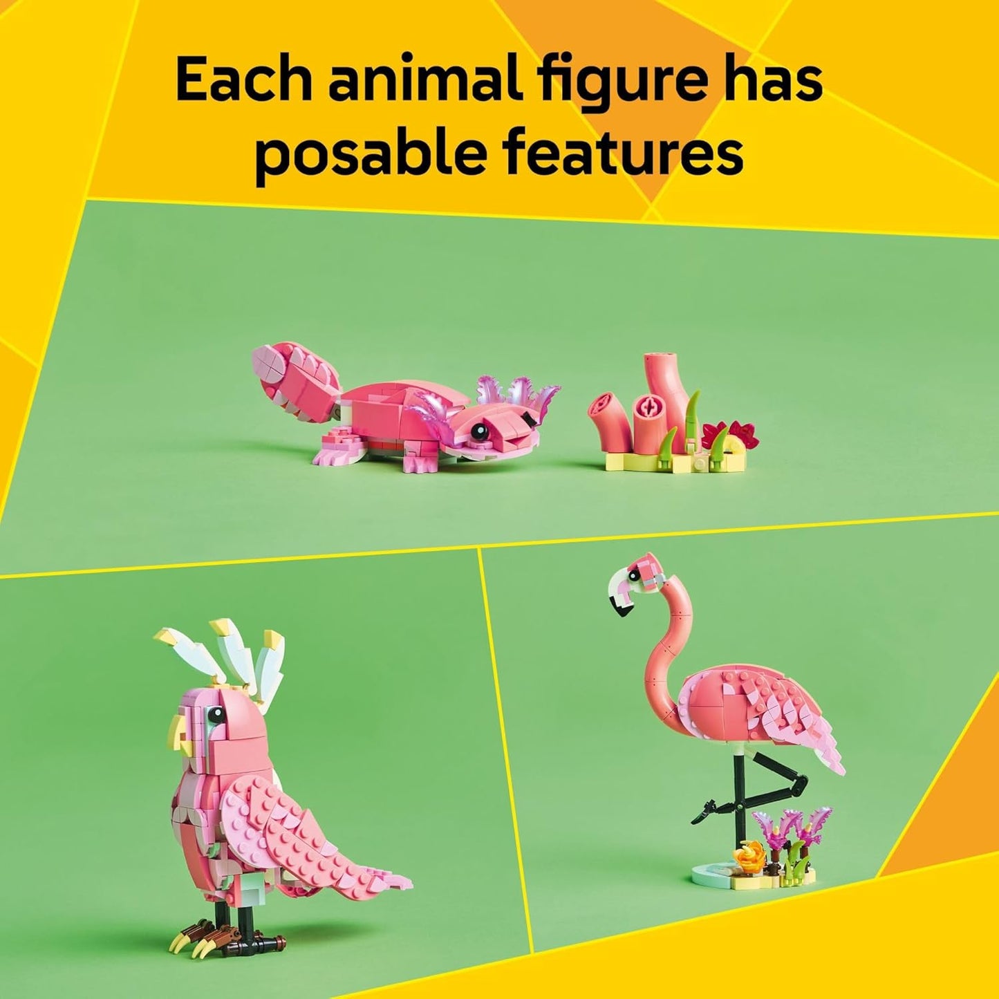 HotLEGO Creator 3 in 1 Wild Animals: Pink Flamingo Animal Building Toy - Playset with 3 Build Options, Pink Flamingo, Cockatoo, or Axolotl - Learning Toy for Kids, Ages 8+ - 31170