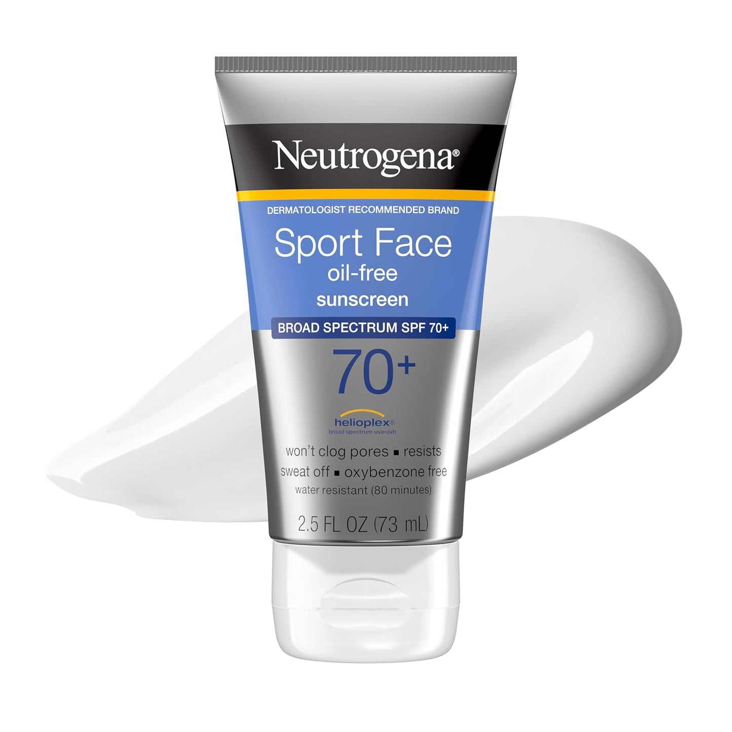 HotNeutrogena, Sport Face Sunscreen SPF 70+, Oil-Free, Sweat and Water-Resistant, Broad-Spectrum UVA/UVB, 2.5 Fl Oz