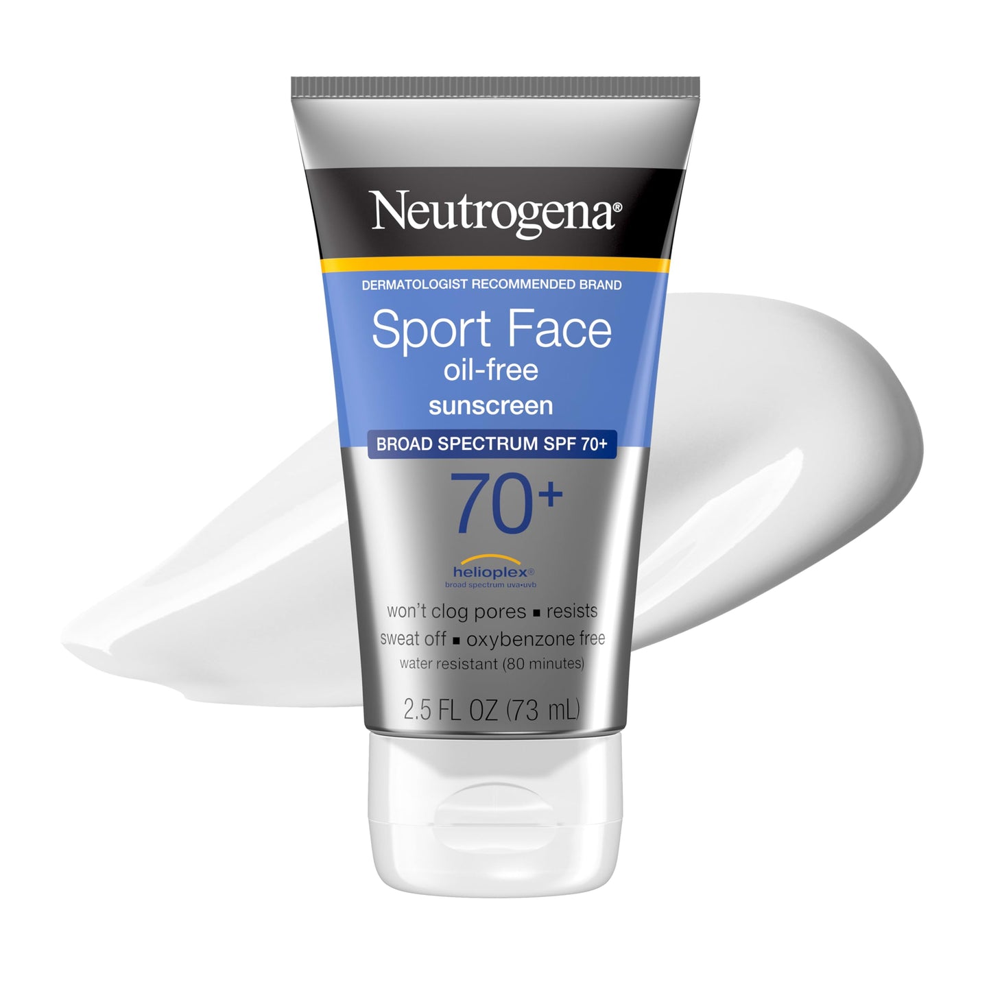 HotNeutrogena, Sport Face Sunscreen SPF 70+, Oil-Free, Sweat and Water-Resistant, Broad-Spectrum UVA/UVB, 2.5 Fl Oz