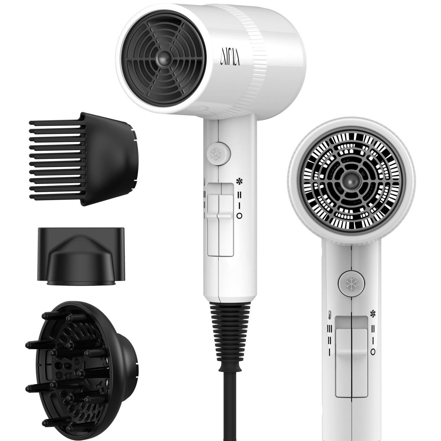 HotAINA Diffuser Hair Dryer Full-Featured Blow Dryer 110V/1600W(Vader Black) | 3 Heat/2 Speed|Cold shut button|Lightweight|Compact Size|High Temp|Low Airflow|Same Results|Less Expense