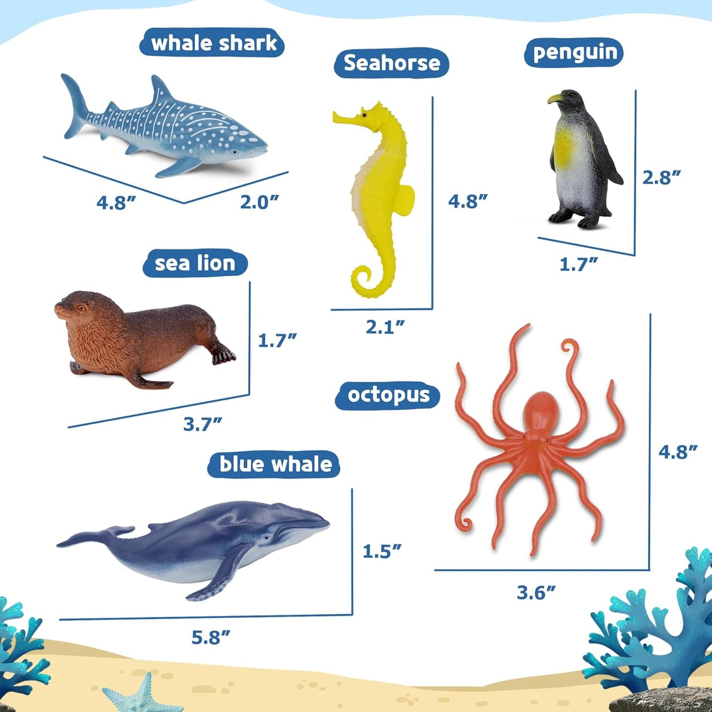 Hot Ocean Sea Life Toy Figures Set for Kids, 12 PCS Realistic Marine Animals with Shark, Dolphin, Sea Turtle, Penguin, Seal, Clownfish, Crab, Ocean Animal Figure Toys for Boys Girls Toddlers