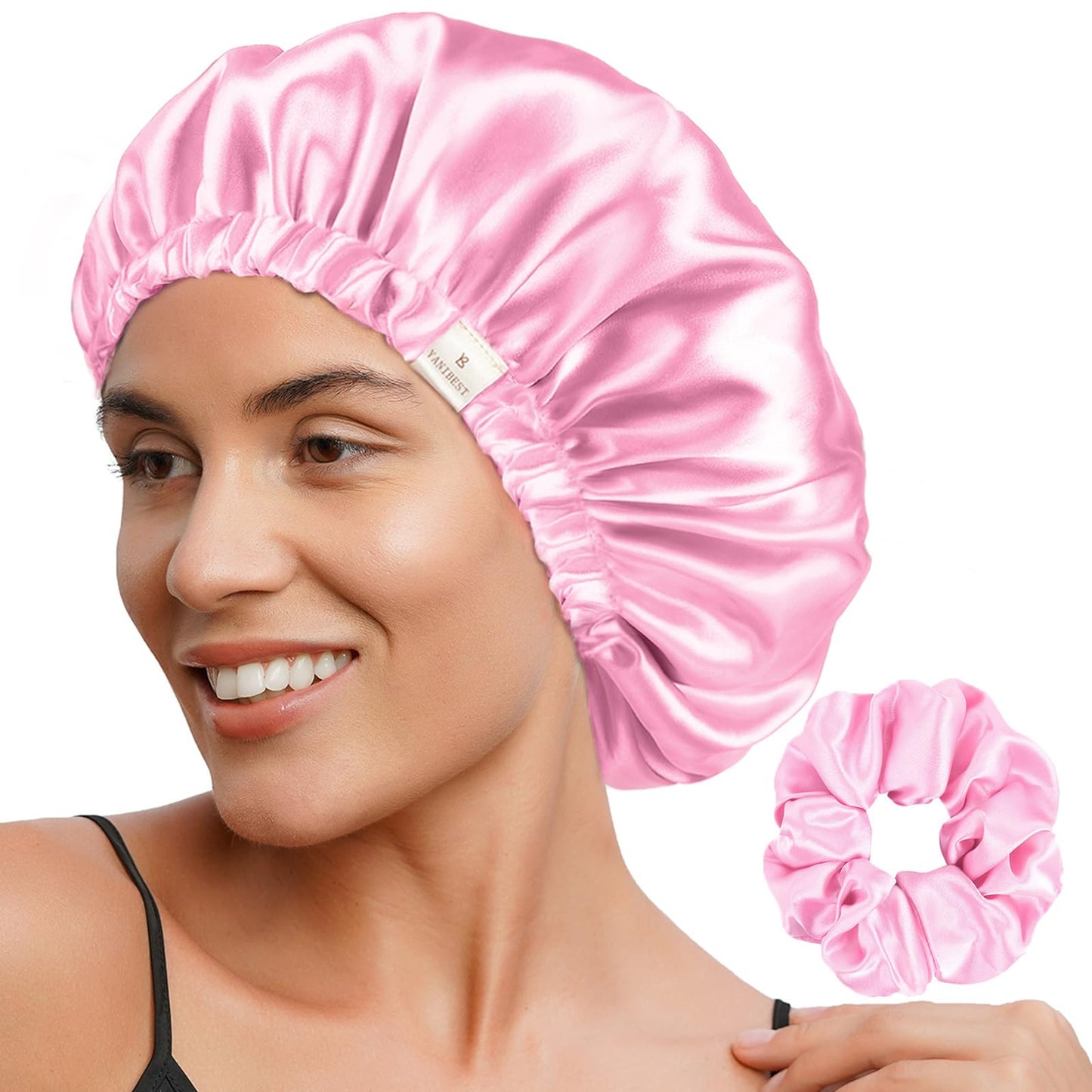 HotYANIBEST Adjustable Satin Bonnet Double Layer Hair Bonnet for Sleeping Bonnets for Women Hats Curly Natural Hair, Blush Pink | Double Layer, Reversible Bonnet, Natural Curly Coily, Maintain Moisture, Soft Adjustable Elastic Band Sleep Cap