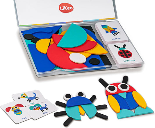 HotLiKee Wooden Shape Puzzle, 36 Blocks & 60 Cards, Montessori Toy for Kids 3+