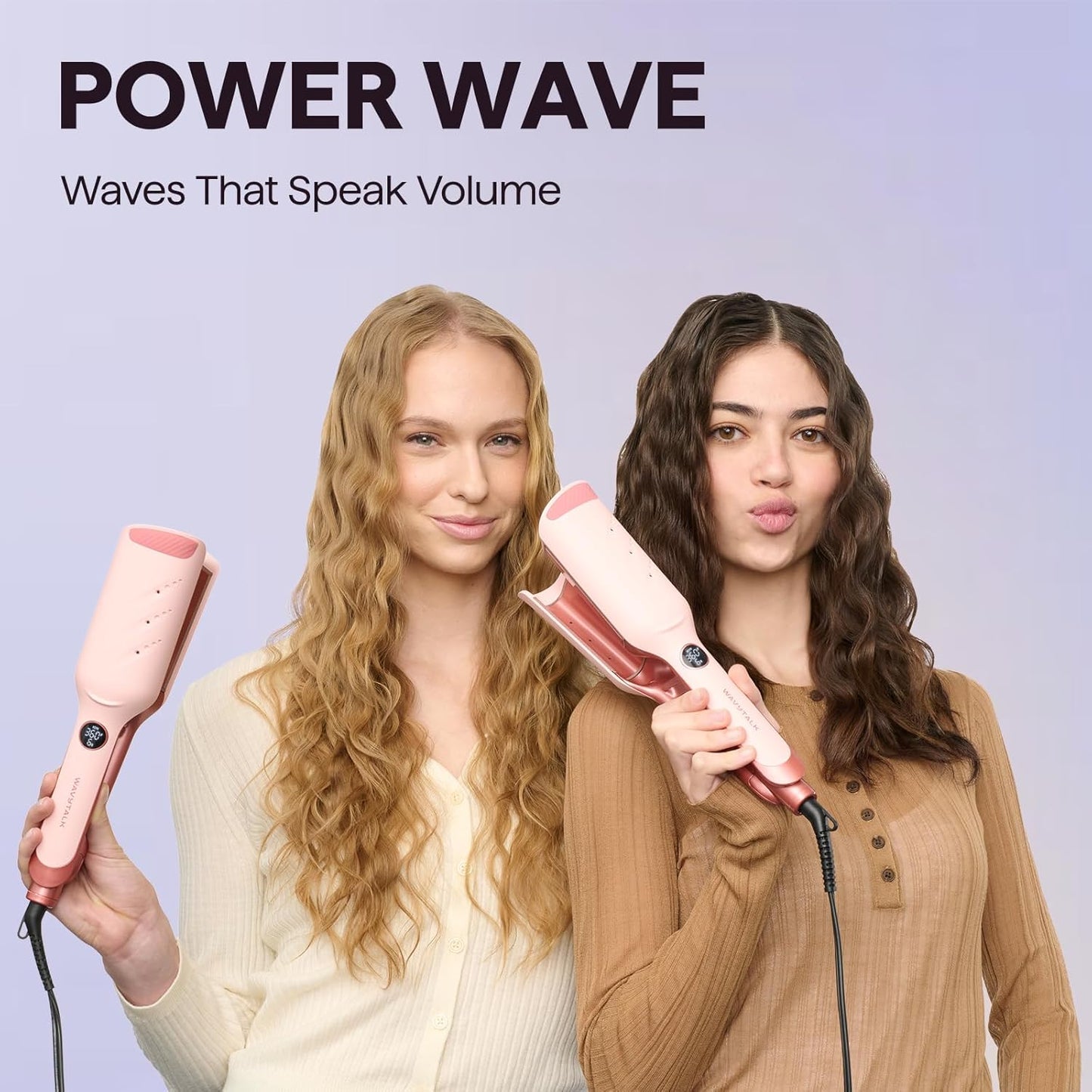 HotWavytalk Power Wave Hair Crimper, Curling Iron Hair Crimper Waver, Ventilation Design for Less Damage, Ionic Reduces Frizz, Effortless-Waver, Dual Voltage Crimping Iron, Pink