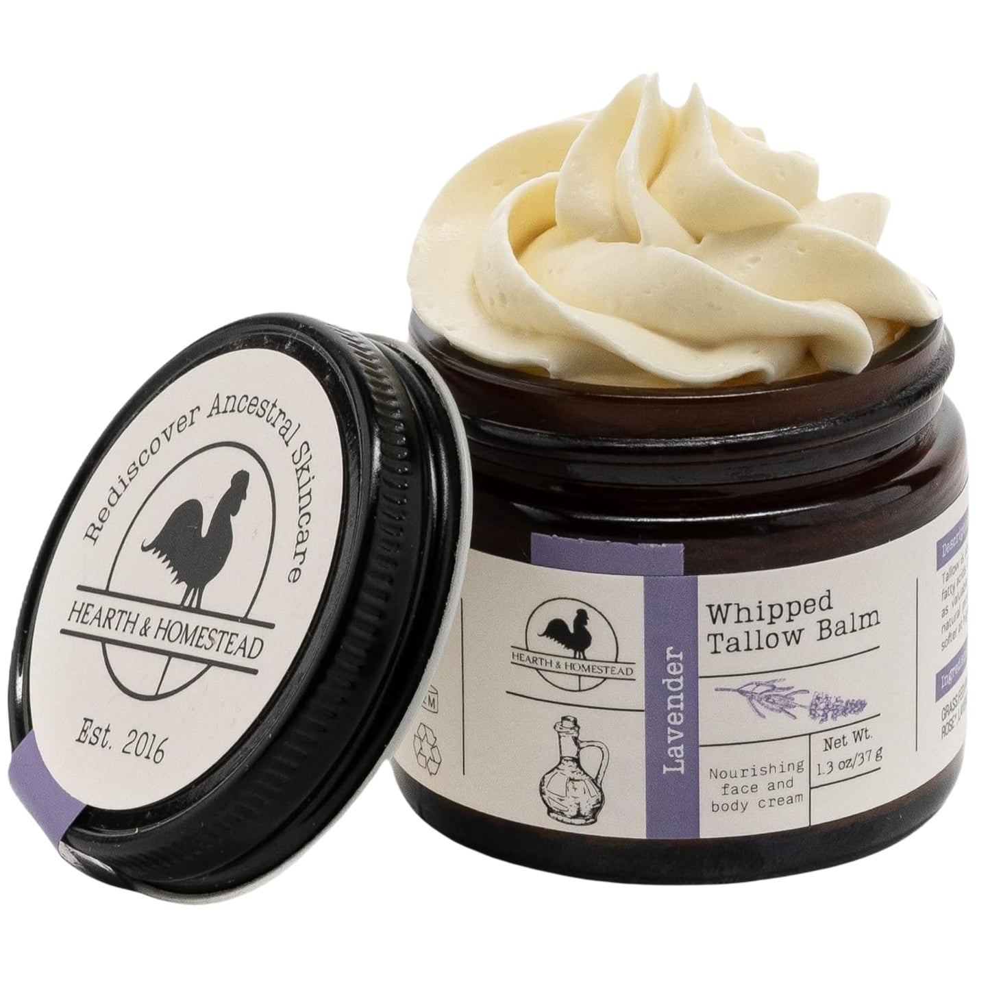 HotHearth & Homestead Whipped Beef Tallow for Skin & Face - 100% Grass Fed, Eczema Cream & Body Butter - Organic Olive Oil, Calendula & Rose - Lotion & Hand Moisturizer for Dry Skin, Unscented, 1.3oz