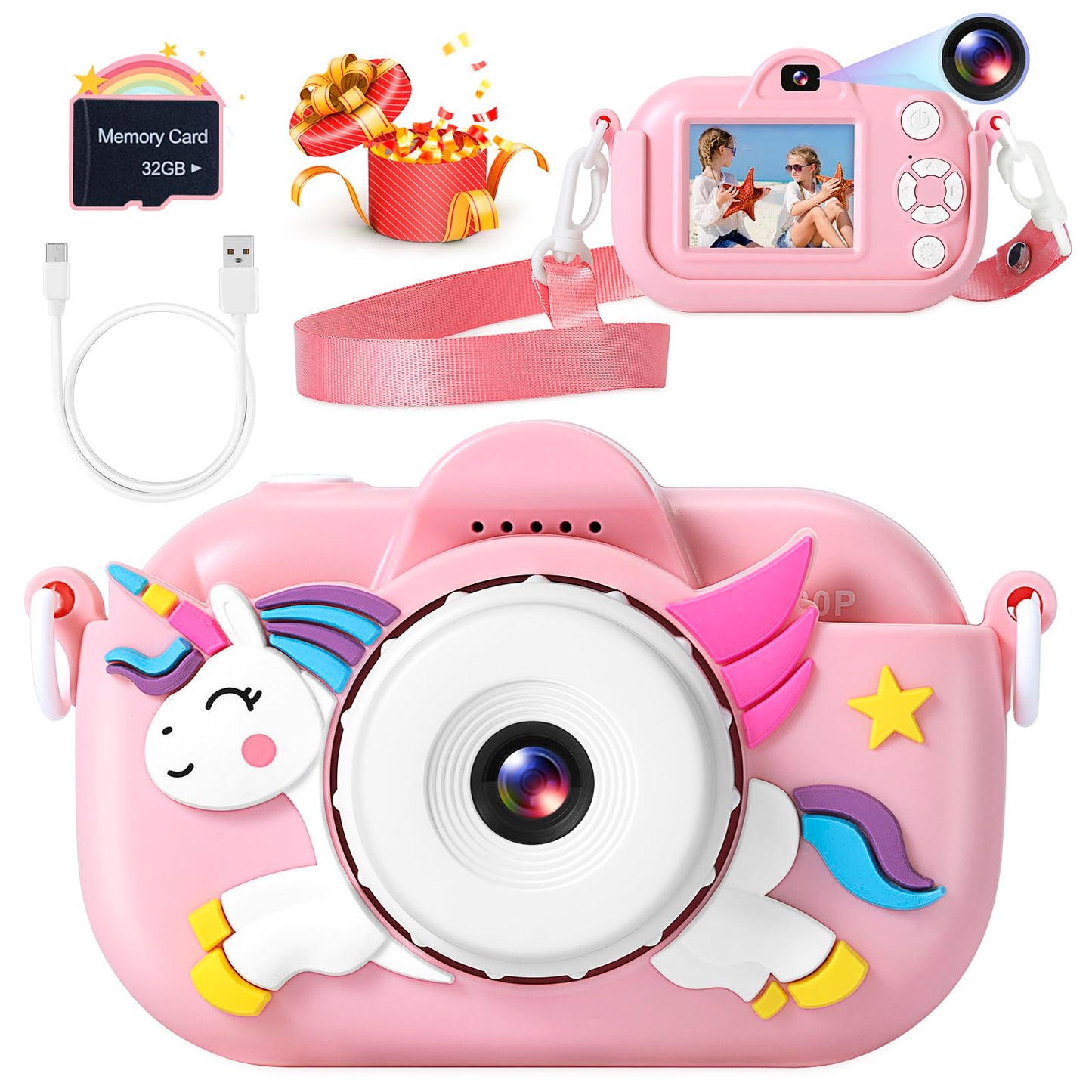 Hot Kids Camera Boys Toys for 3 4 5 6 7 8 9 Years Old Boys, 48MP Dual Lens Kids Digital Camera Christmas Birthday Gifts, 1080P HD Video Selfie Toddler Camera with 32G SD Card