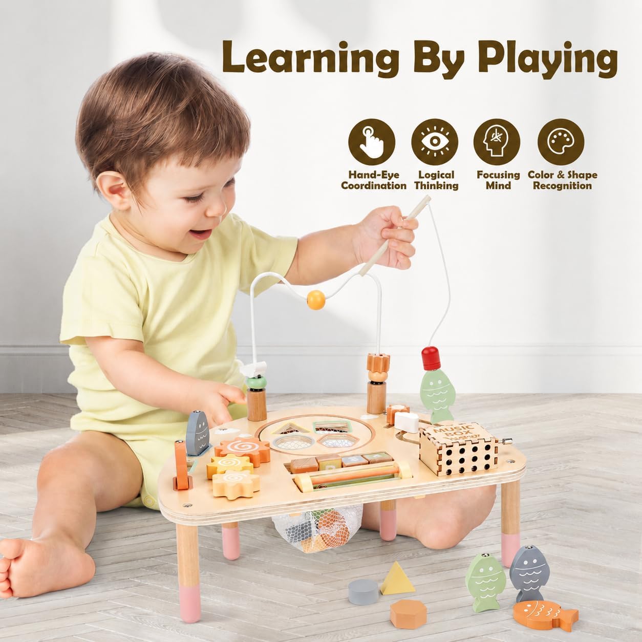 Hot Activity Table for 1 Year Old, Montessori Toys for 1 2 Year Old Girls Boy Gifts, 8 in 1 Wooden Sensory Play Table for Toddler 1-3, Learning Toys for Baby 12-18 Months 1st Christmas Birthday Gifts