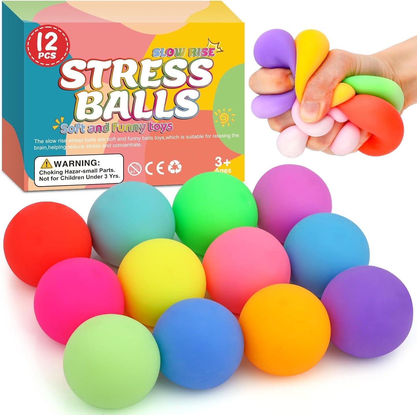 Hot12 Pack Slow Rising Stress Ball,Stress Balls for Kids Adults,Stretchy Fidget Toys for Stress Relief,Hand Therapy Sensory Squishy Ball, Squishy Toys for Kids, Classroom Prize Box Party Favors
