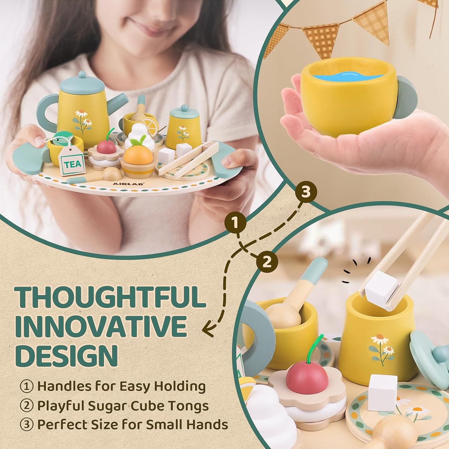 HotTea Sets for Toddlers 3-5 Girl Birthday Gift 3 Year Old Princess Party | Wooden Play Food Toy Sets for Kids Kitchen Accessories Age 3 4 5 6 Wood Educational Toys