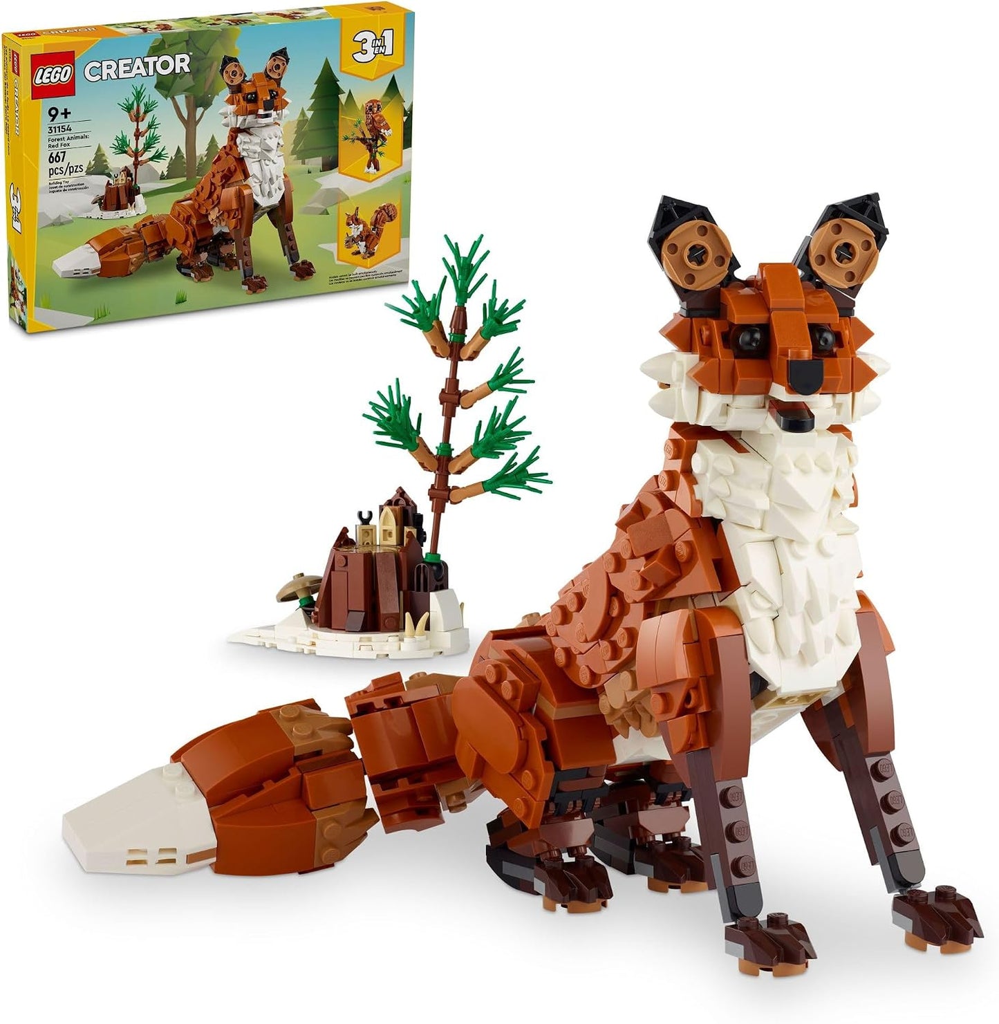 HotLEGO Creator 3 in 1 Forest Animals Red Fox Toys - Building Toys for Kids, Boys & Girls, Ages 9+ - W/ 3 Building Options into Fox, Owl, or Squirrel - Gift for Birthdays - 31154