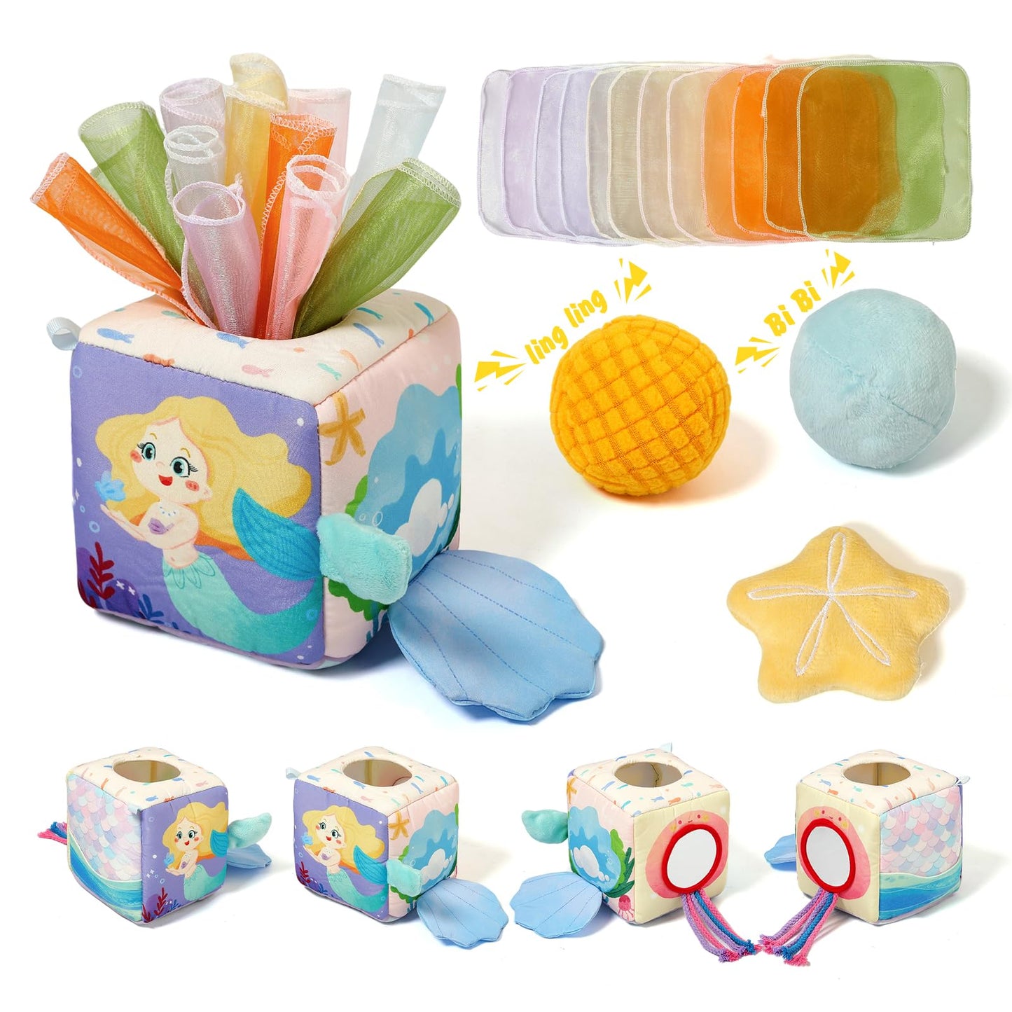 HotYouuys Baby Tissue Box Toy for Babies 6-12 Months, Montessori Sensory Toys for 1 Year Old Boy, Infant Toy with Crinkle Tissues & Fine Motor, for 6 9 12 18 Months Old Kids 1st Birthday