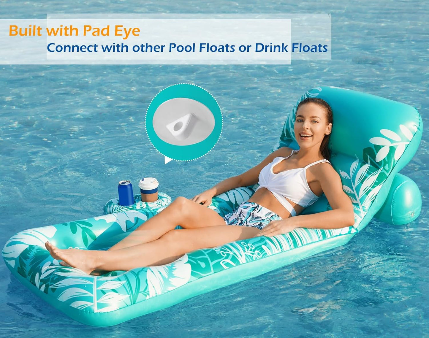 HotJasonwell Inflatable Pool Float Adult - Pool Floaties Lounger Floats Floating Chair Raft with Adjustable Backrest Cup Holders Water Floaty Lake Lounge Tanning Floats Beach Party Toys for Adults