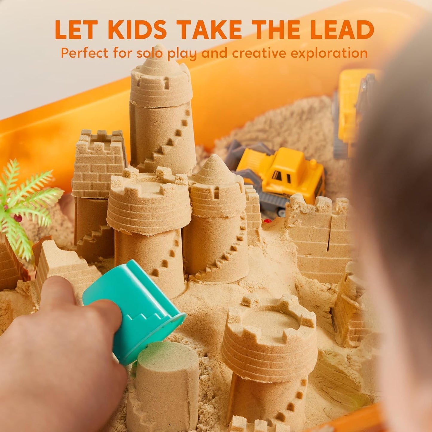 HotJOVA Klever Kits Construction Sensory Bin for Toddlers with Glow in The Dark Stones, Sandbox with Lid Castle Building kit, Preschool Learning Activities Gifts for Boys Girls Age 3+