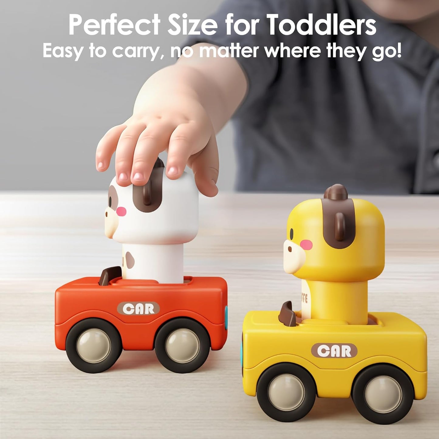HotiPlay, iLearn Press to Go Car Toys for Toddlers 1-3, Baby Animal Racing Cars, Infant Play Vehicle Set, Baby Push Go Friction Car Toys for 6-9-12-18 Months, 1st Birthday Gifts for 1-2 Years Old Boys