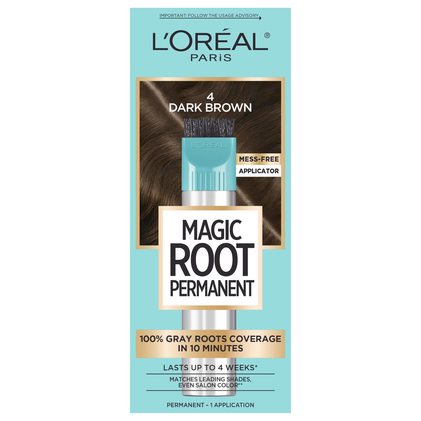 HotL'Oreal Paris Magic Root Permanent Hair Color Kit, 100% Gray Hair Coverage In Just 10 Minutes, Precision Brush Applicator for Seamless Application, 4 Dark Brown (2 Count)