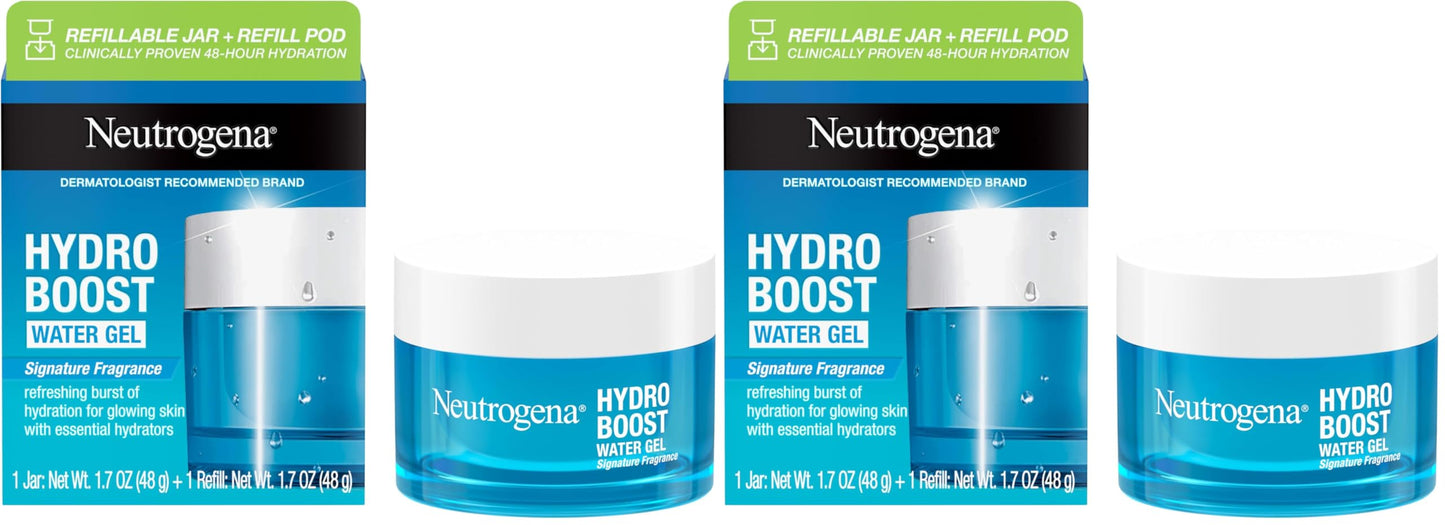 HotNeutrogena Hydro Boost Water Gel Face Moisturizer Starter Kit, includes Refillable Jar + Refill Pod, with Hyaluronic Acid for a Burst of Hydration & Dewy Skin, 1.7 oz Each