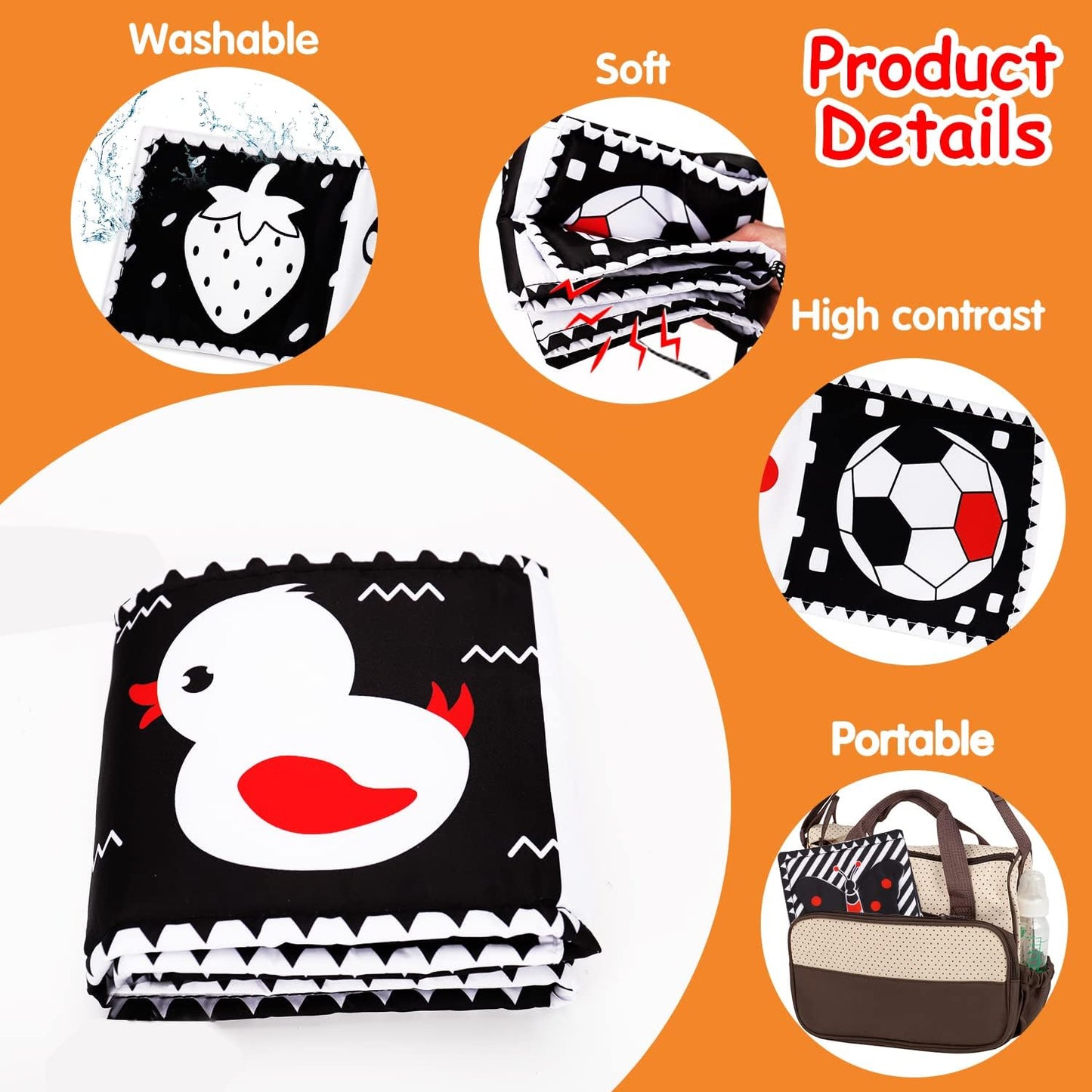HotBlack and White High Contrast Toys for Baby 0-3 3-6 months Infant Tummy Time Soft Crinkle Book Mirror Sensory Toys 0 2 4 5 6 Month Old Babies Boy Gril Newborn Development Christmas Stocking Stuffer