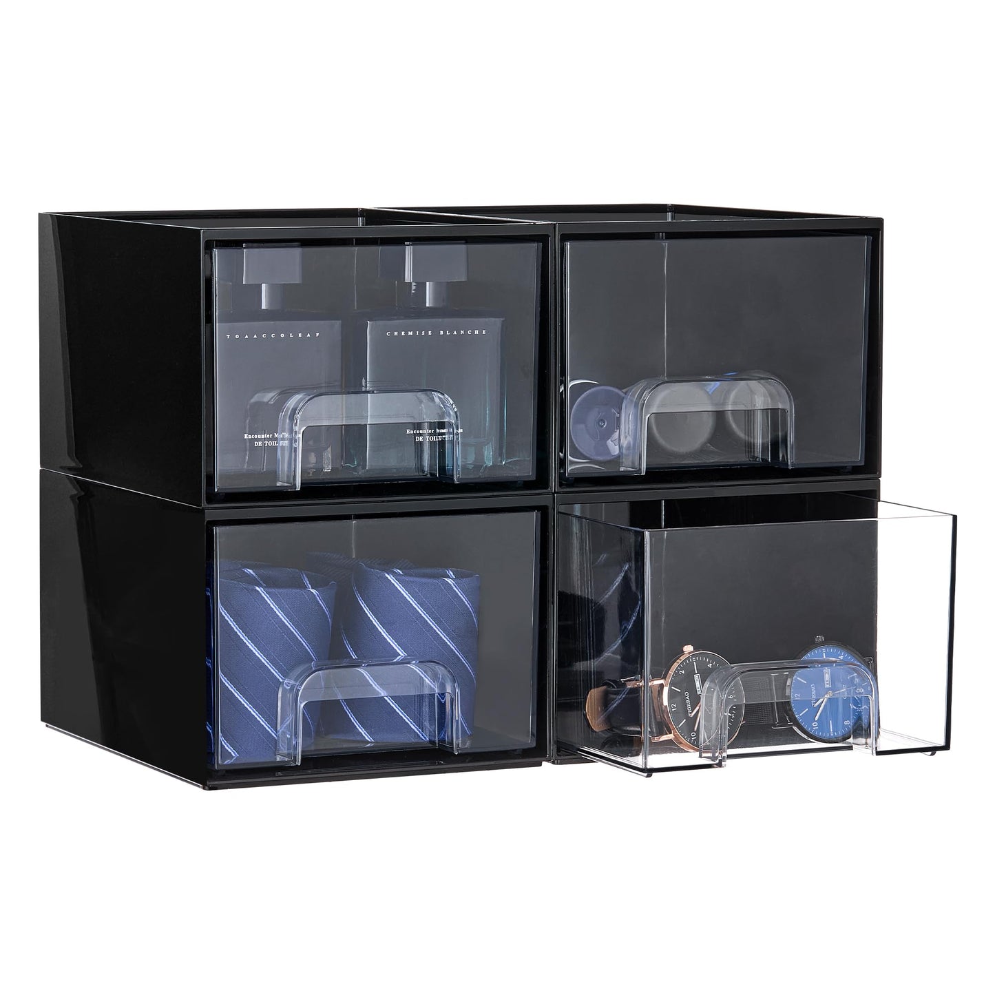HotVtopmart 4 Pack Small Clear Stackable Storage Drawers,Acrylic Bathroom Makeup Organizer,Plastic Storage Bins for Vanity, Undersink, Kitchen Cabinets, Pantry, Home Organization