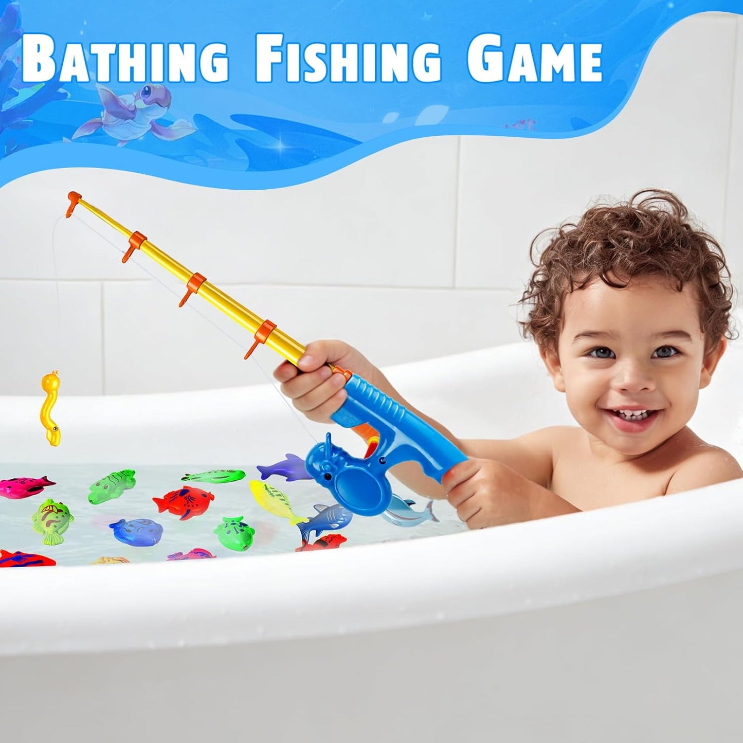 HotCozyBomB™ Magnetic Fishing Toys Game Set for Kids | Water Table Bathtub Kiddie Pool Party Pole Rod Net, Outdoor Plastic Floating Fish, Toddler Bath Color Ocean Sea Animals Birthday Gift Age 3-5 6 4-8