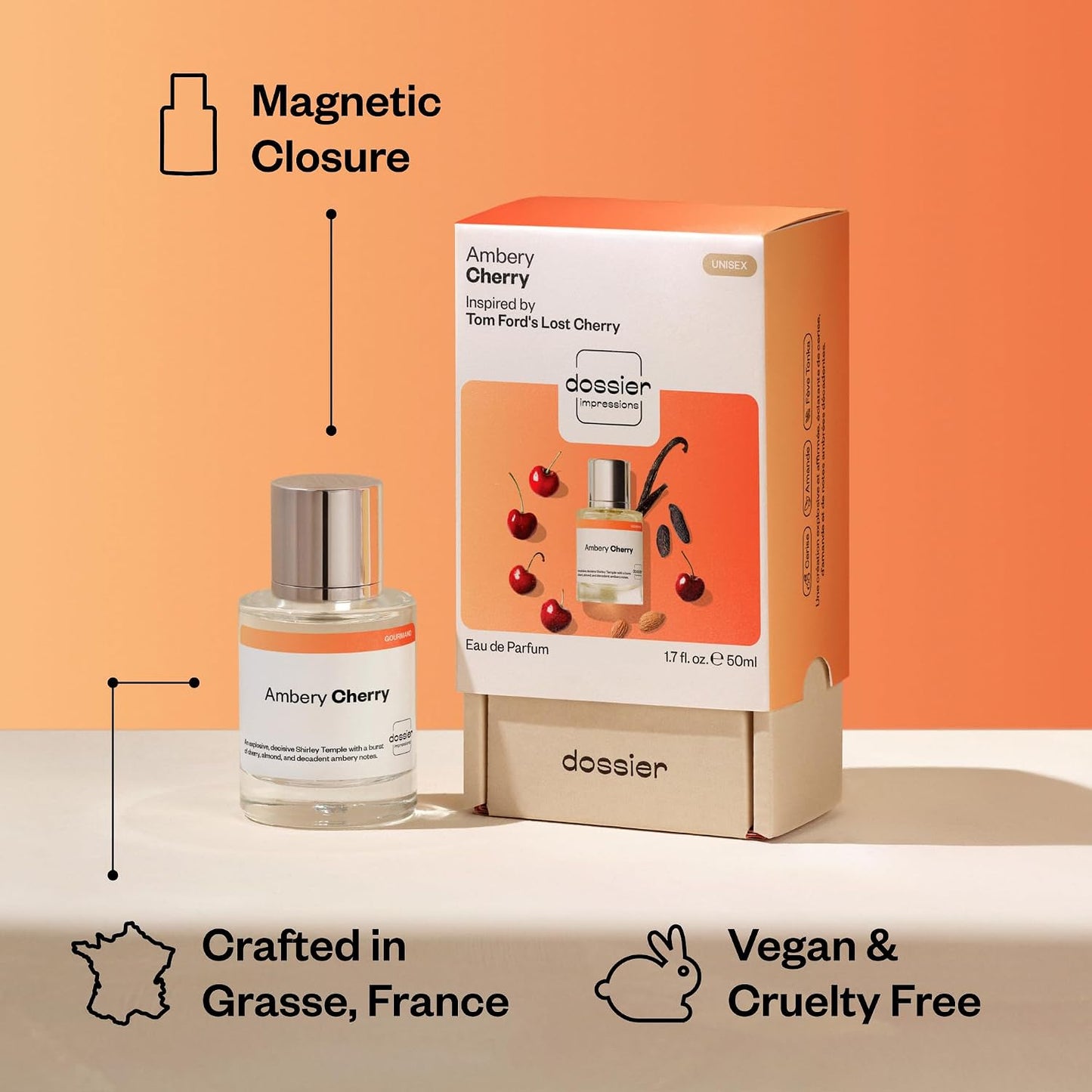 Hot Dossier - Ambery Cherry - Eau de Parfum - Inspired by Lost Cherry - Long-Lasting Fragrance - Unisex - 1.7 fl oz (50ml)