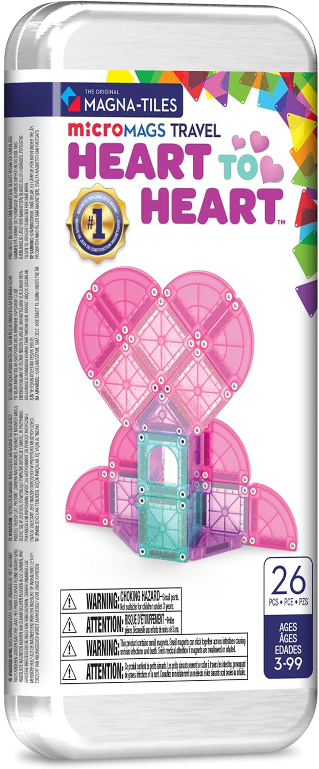 Hot MAGNA-TILES microMAGS 26-Piece Heart to Heart Travel Set, The Original Magnetic Building Brand