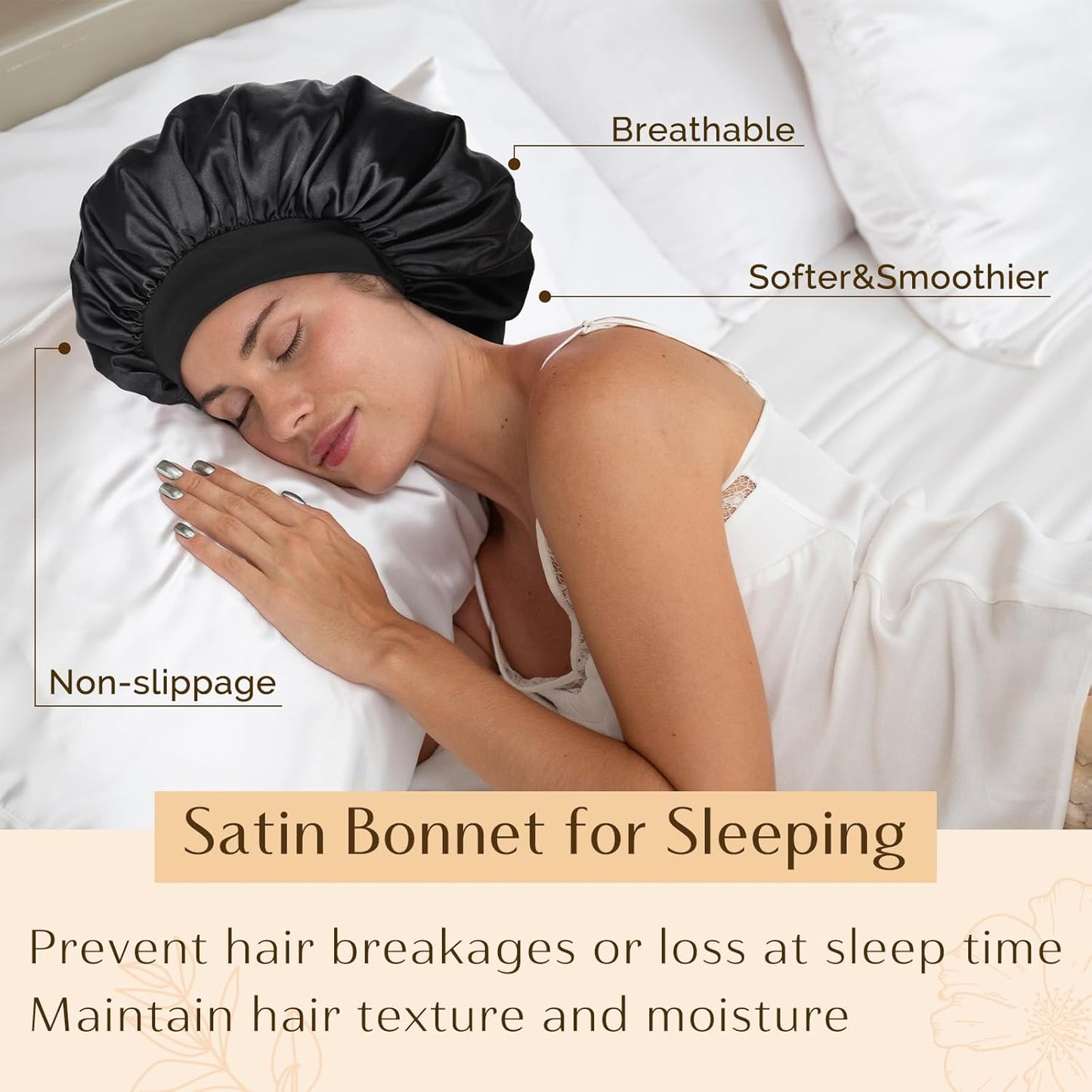 HotYANIBEST Soft Satin Bonnet for Men Women, Sleep Cap to Maintain Moisture | Unisex Double Layer, Bonnet for Sleeping, Protect Hair, Natural Wave, Curly Coily, Reduce Frizz, Adjustable Sleep Hat