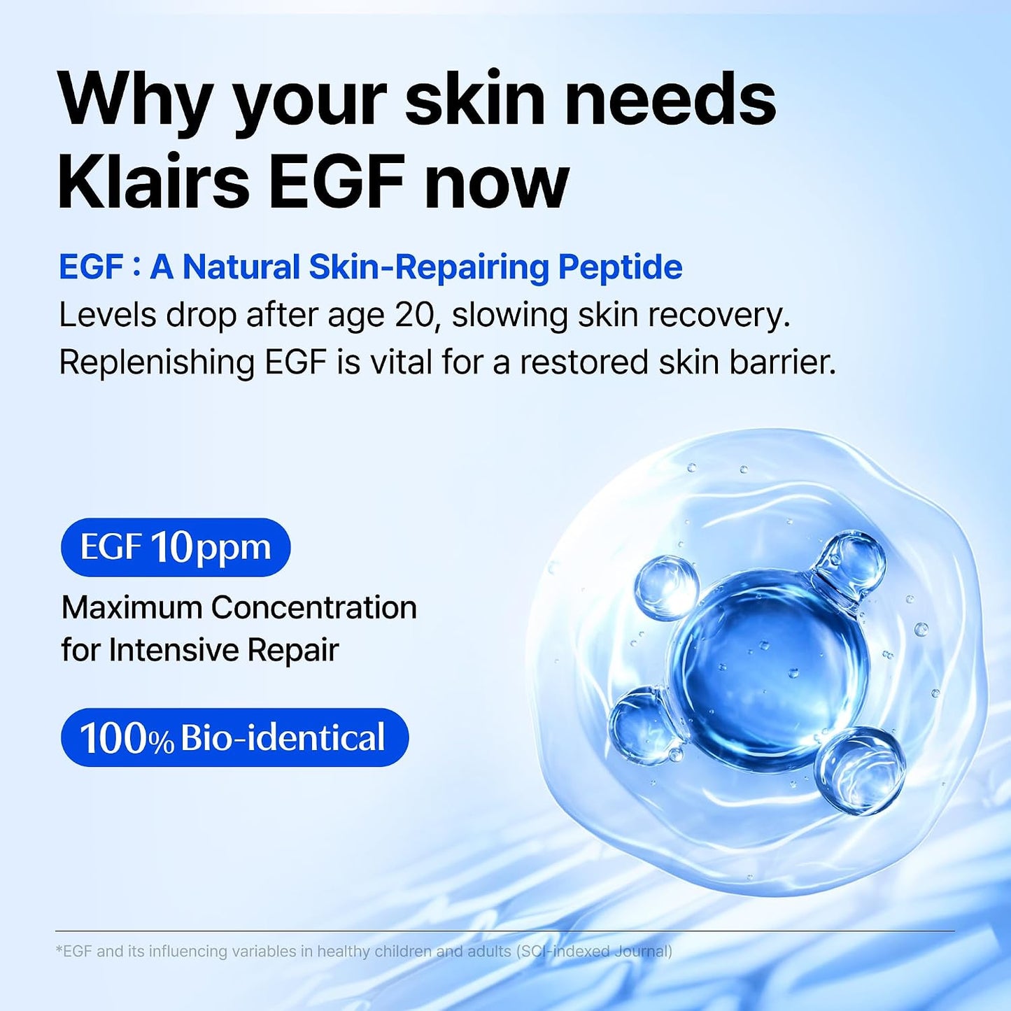 HotDearKlairs Korean EGF Serum - Blue Youth Activating Drop with EGF & FGF (10ppm Each), Barrier Repair & Post-Blemish Marks, Sensitive Skin-Friendly, Daily Calm & Soothe, 1.69 Fl Oz