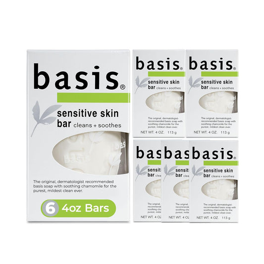 HotBasis Sensitive Skin Bar Soap for Body, Hands and Face, Unscented Soap Bar for Sensitive Skin with Chamomile and Aloe Vera, Bar Soap Bulk Pack, 4 Oz Bar, Pack of 6