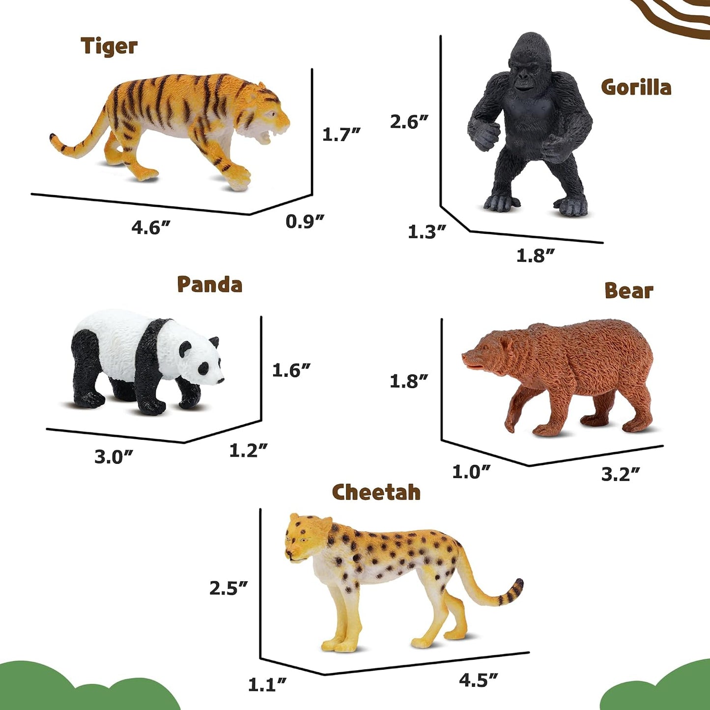HotSafari Animal Figurines Set for Kids, 10 Piece Realistic Wild Zoo Animals Collection with Elephant, Lion, Tiger, Giraffe, Educational Toys for Toddlers Boys Girls