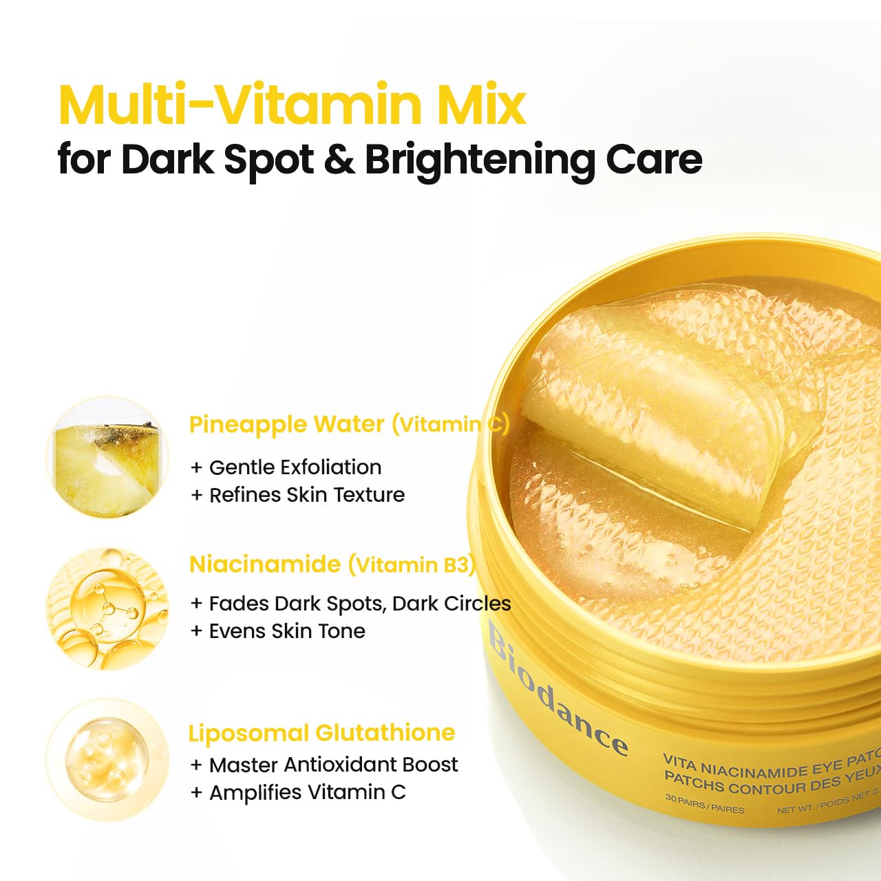 HotBIODANCE Vita Niacinamide Eye Patches, Dark Circles & Dull Spot Patches for Face, Under Eye Mask for Uneven Skin Tone, Travel Essentials & Self Care Gifts for Women, Korean Skin Care (60 Count)