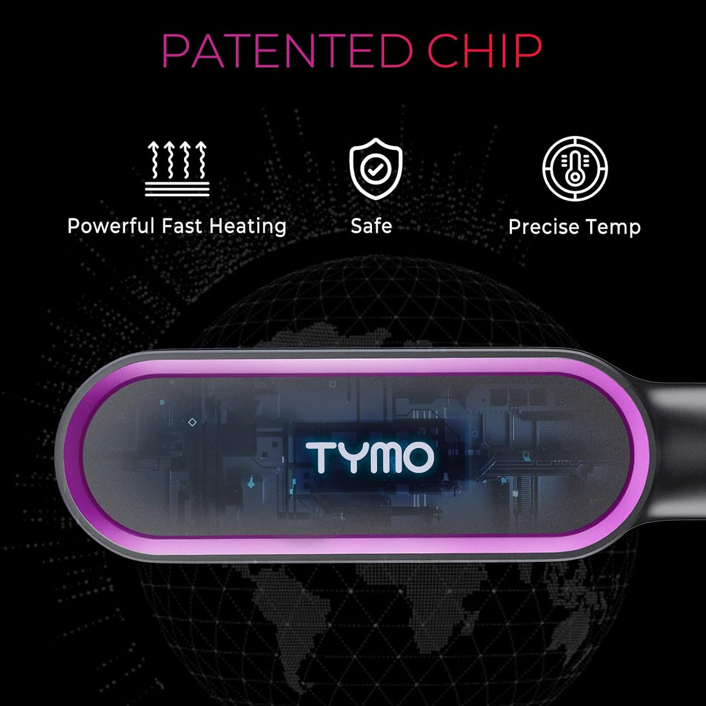 HotHair Straightener Brush, TYMO Ring Hair Straightener Comb Straightening Brush for Women with 5 Temps 20s Fast Heating & Dual Voltage, Black