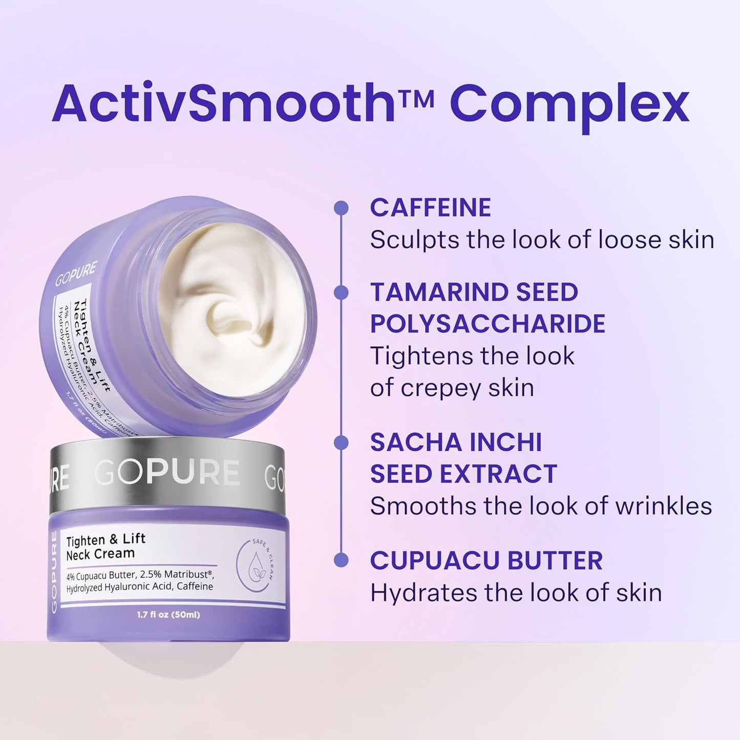 HotgoPure Tighten & Lift Neck & Chest Moisturizer Cream for Visibly Firming, Tightening and Lifting the Look of Wrinkles & Crepey Skin, 1.7oz