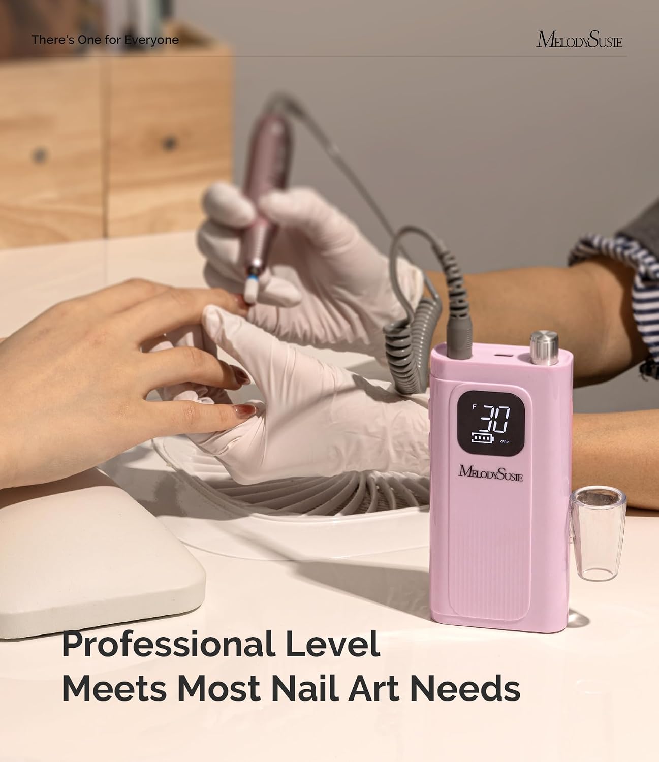 HotMelodySusie Rechargeable Clip-On E-File SC300F for Gel Polish Removal | 30000RPM; 5100mAh Battery; 9-13h Runtime; LED Display; Stepless Speed; Low Heat; Low Vibration; Nail Prep