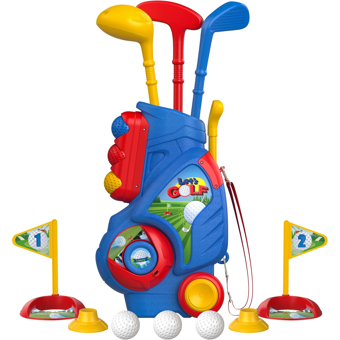 Hot Liberry Toddler Golf Set, Upgraded Kids Golf Cart with Unique Shoulder Strap Design, Indoor Outdoor Sports Toys Gifts for Boys Girls 1 2 3 4 Years Old