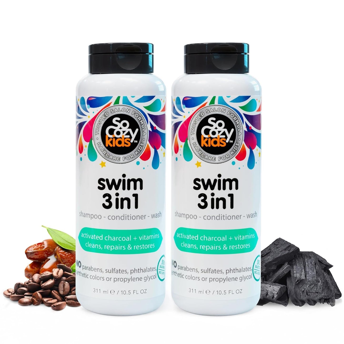HotSoCozy Swim Leave In Conditioner Spray & Treatment for Kids Hair (8 Fl Oz) Protects & Repairs Pool, Sun & Salt Damaged Hair, Gentle Formula with Activated Charcoal, Vitamin B5 & Sunflower Seed Extract