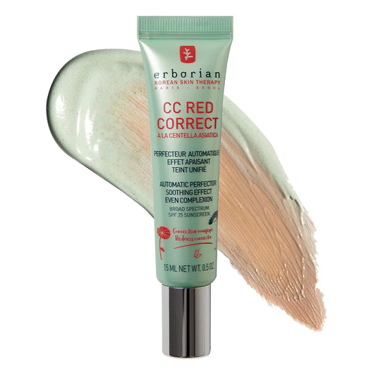 HotErborian CC Red Color Correcting SPF 25 Green Pigment Cream, Neutralizes Redness, Calms Skin, Lightweight, Tone‑Perfecting Primer, Korean Skincare