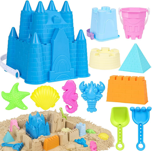 Hot FUSPWEAO Beach Sand Toys, Sand Castle Toys with Castle Bucket, Creative Molds, Shovel and Rake, Sandbox Play Set for Kids Ages 3-12, Outdoor Summer Beach Essentials for Building & Playing